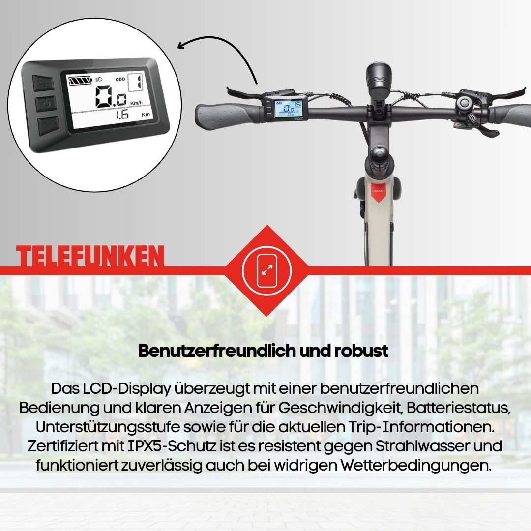 Schwarz-weiß Roller-Bedienfeld. Text auf Deutsch und ein Roller sind sichtbar.