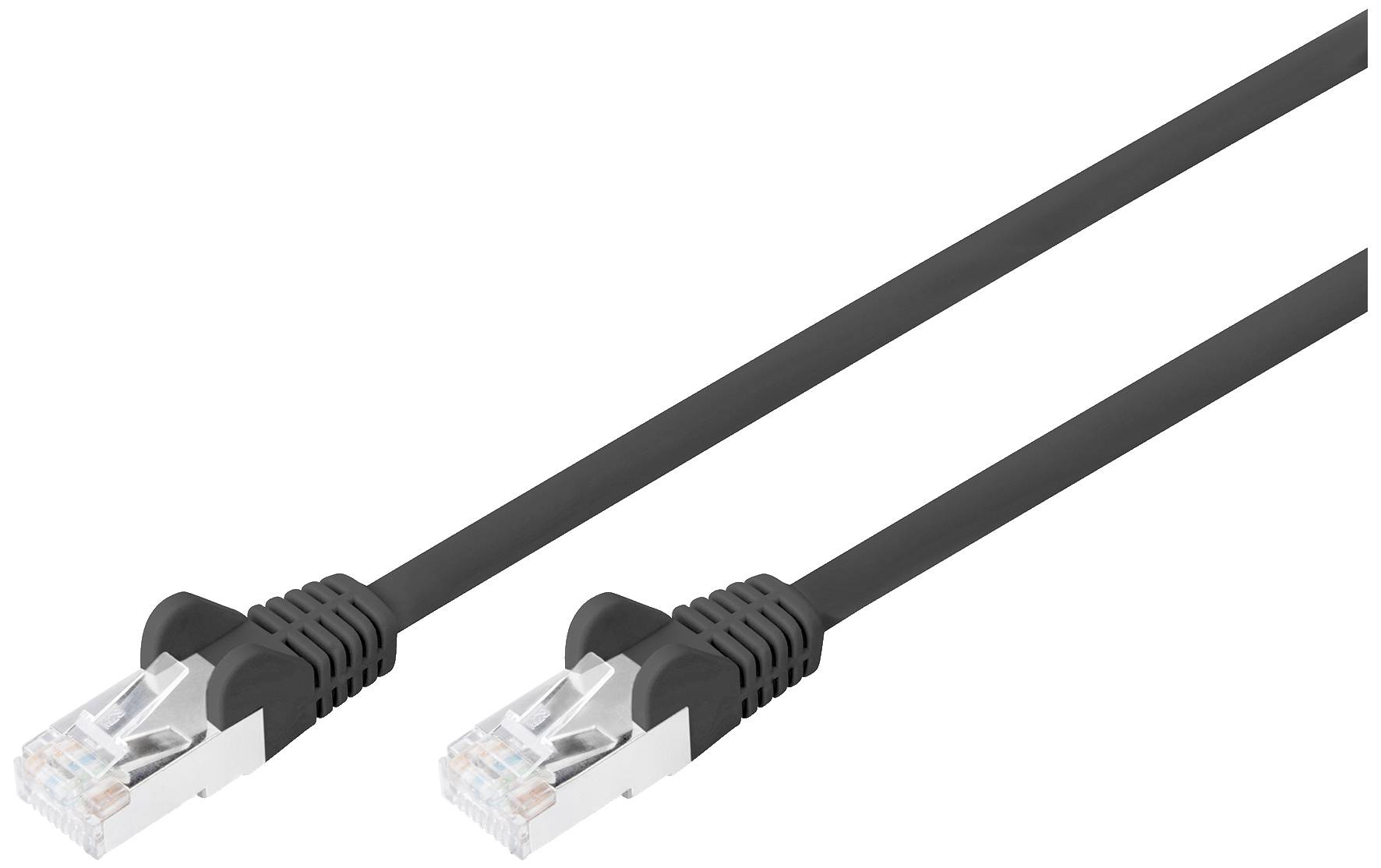 Deux câbles réseau noirs avec connecteurs RJ45 sur fond blanc.