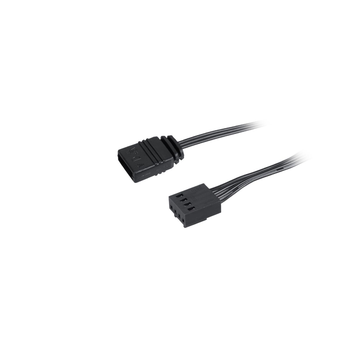 Dwa czarne złącza z przewodami, jedno z pinami, a drugie ze szczelinami, wyizolowane na białym tle.