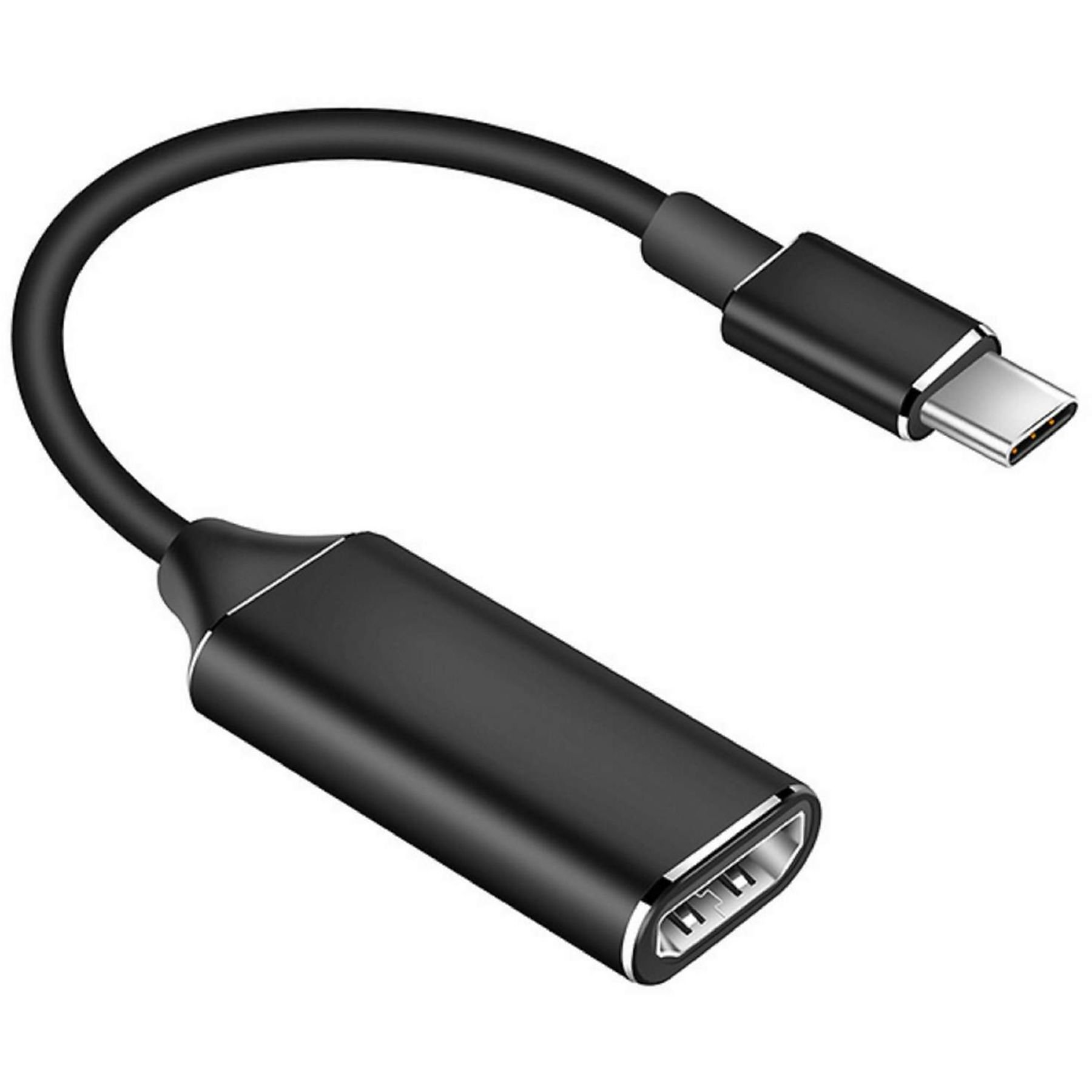 Schwarzes USB-C-zu-HDMI-Adapterkabel, weißer Hintergrund.