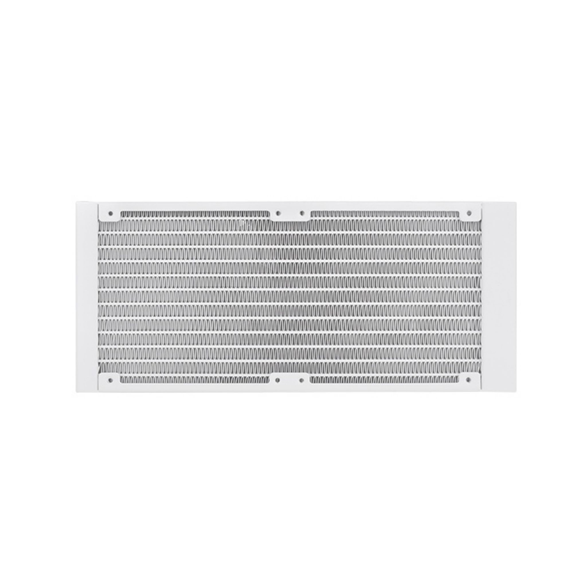 Witte radiator met veel vinnen. Achtergrond is wit.