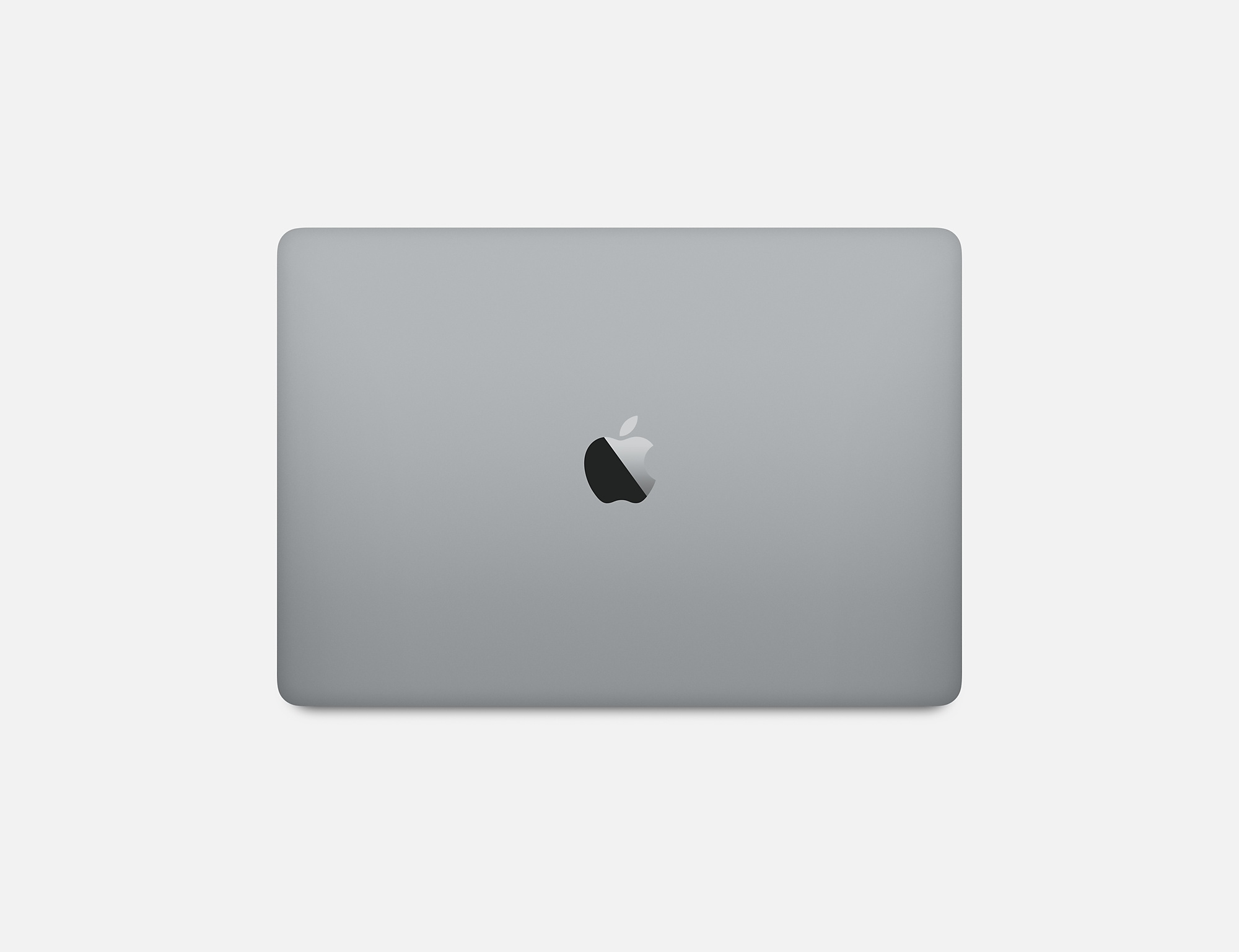 Ein graues Apple-Laptop auf weißem Hintergrund. Apple-Logo in der Mitte.