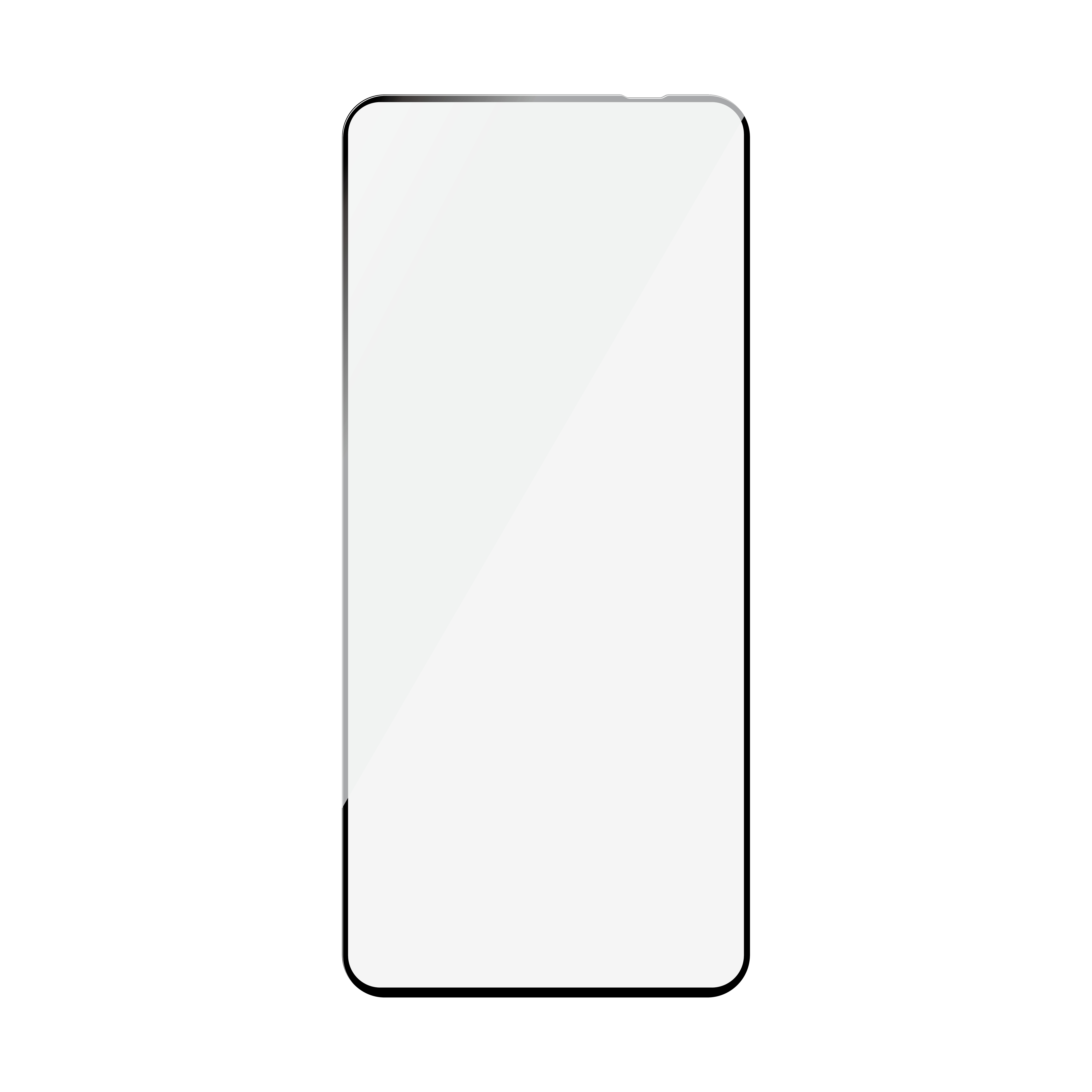 Przezroczysty ochraniacz ekranu z czarną ramką. Jest prostokątny, na białym tle.