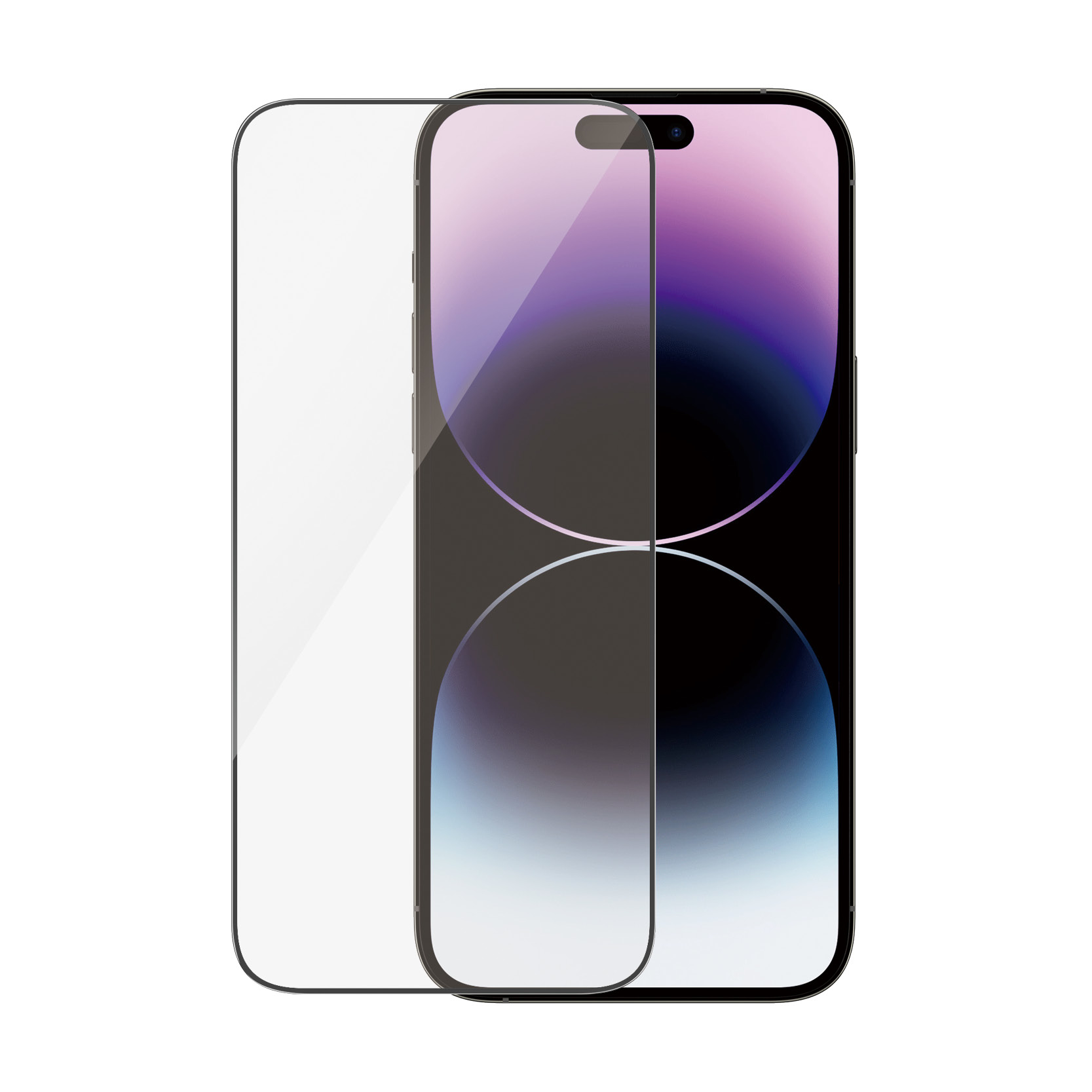 Yanında ekran koruyucusu olan bir iPhone. Beyaz zemin.