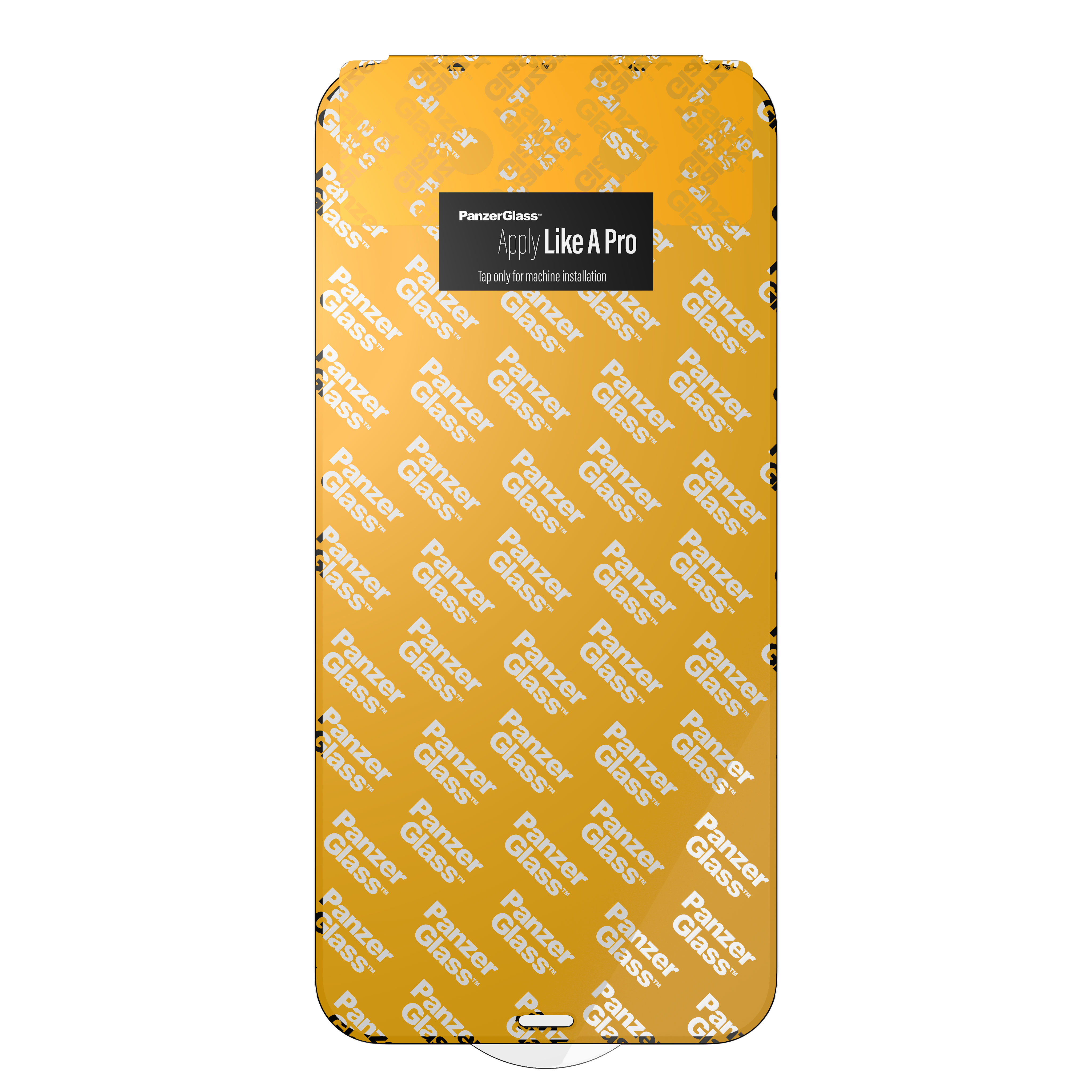 Telefon z nałożonym ochraniaczem ekranu Panzer Glass. Żółte tło.