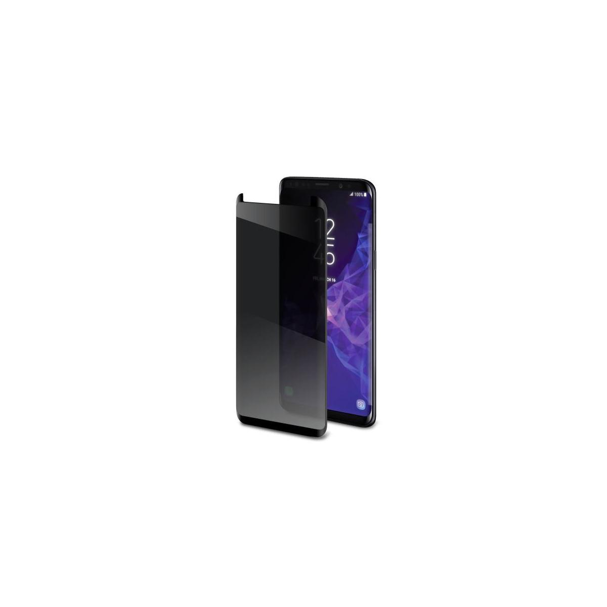 Un telefono con una protezione per lo schermo. La protezione è trasparente, il telefono è nero.