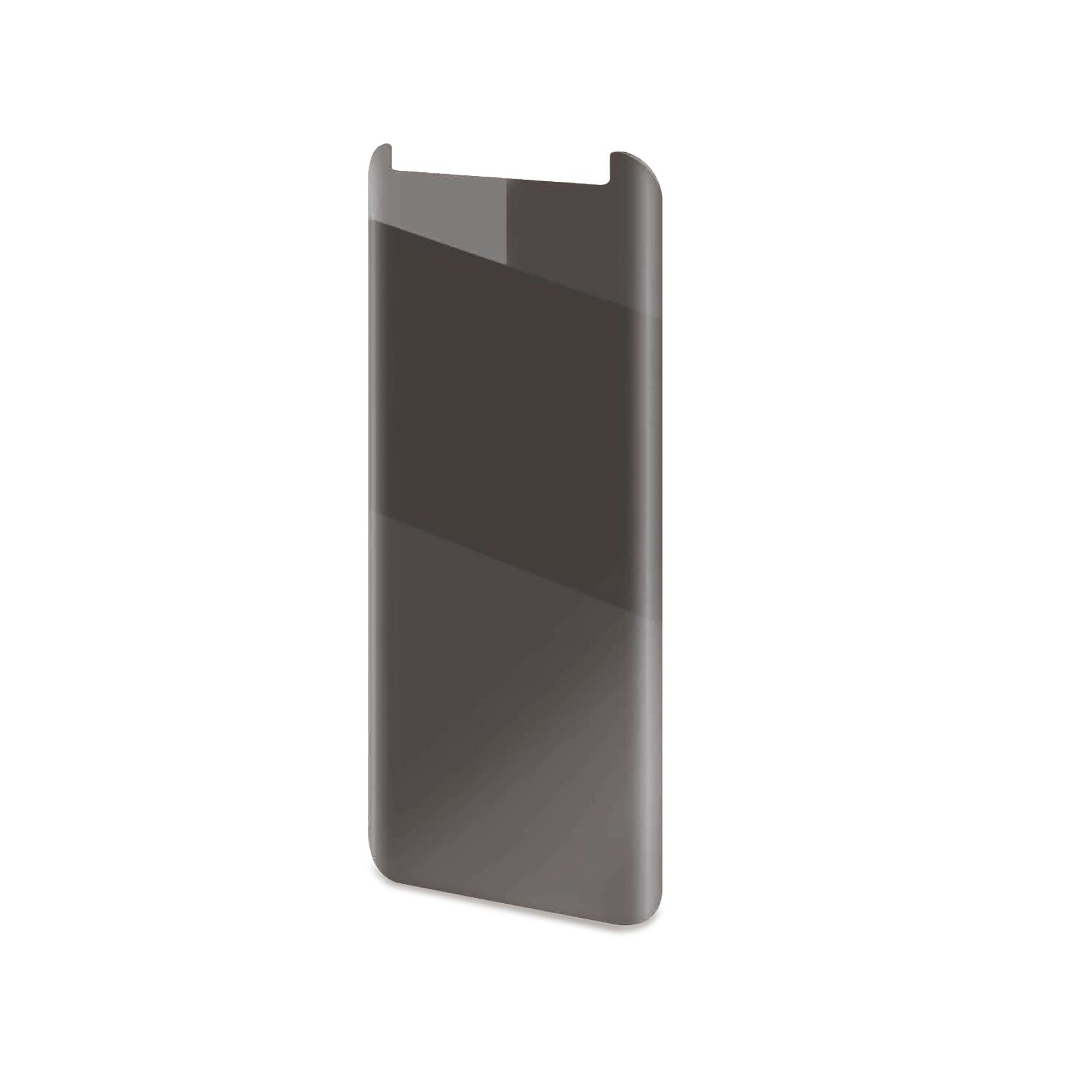 Una protezione per lo schermo del telefono. La protezione è grigio scuro, con una sfumatura grigia più chiara.