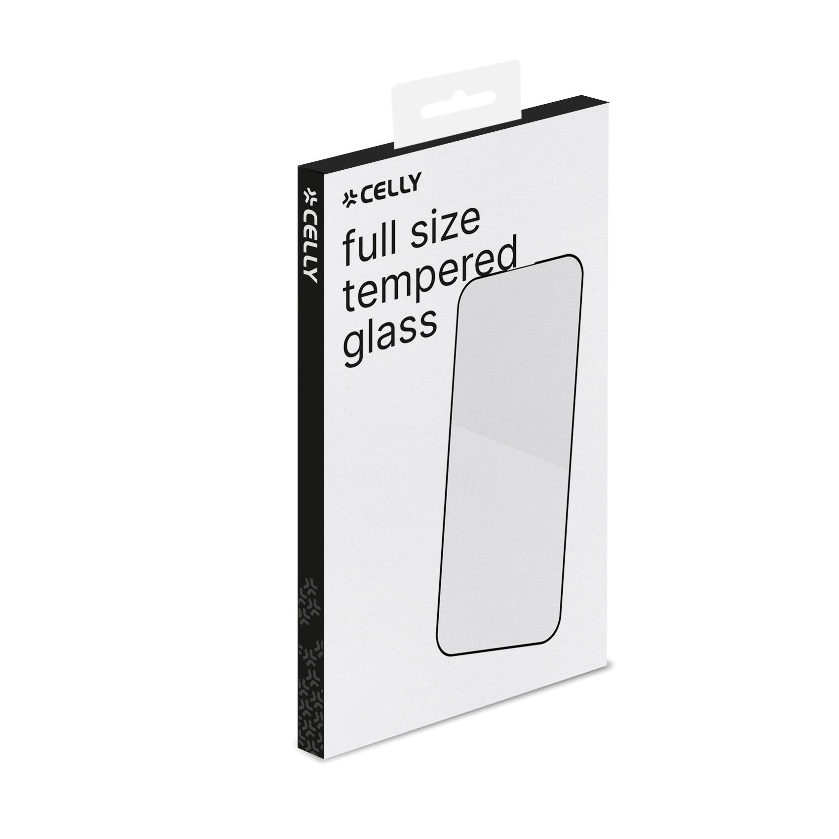 Białe pudełko z ochraniaczem telefonu. Tekst na pudełku. Białe tło.