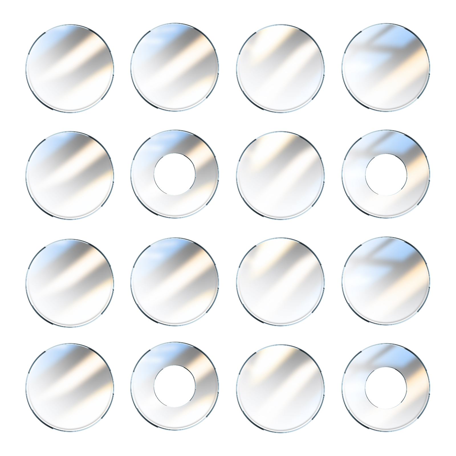 Wiele okręgów ochronnych obiektywu. Są przezroczyste i mają jasne odbicie.