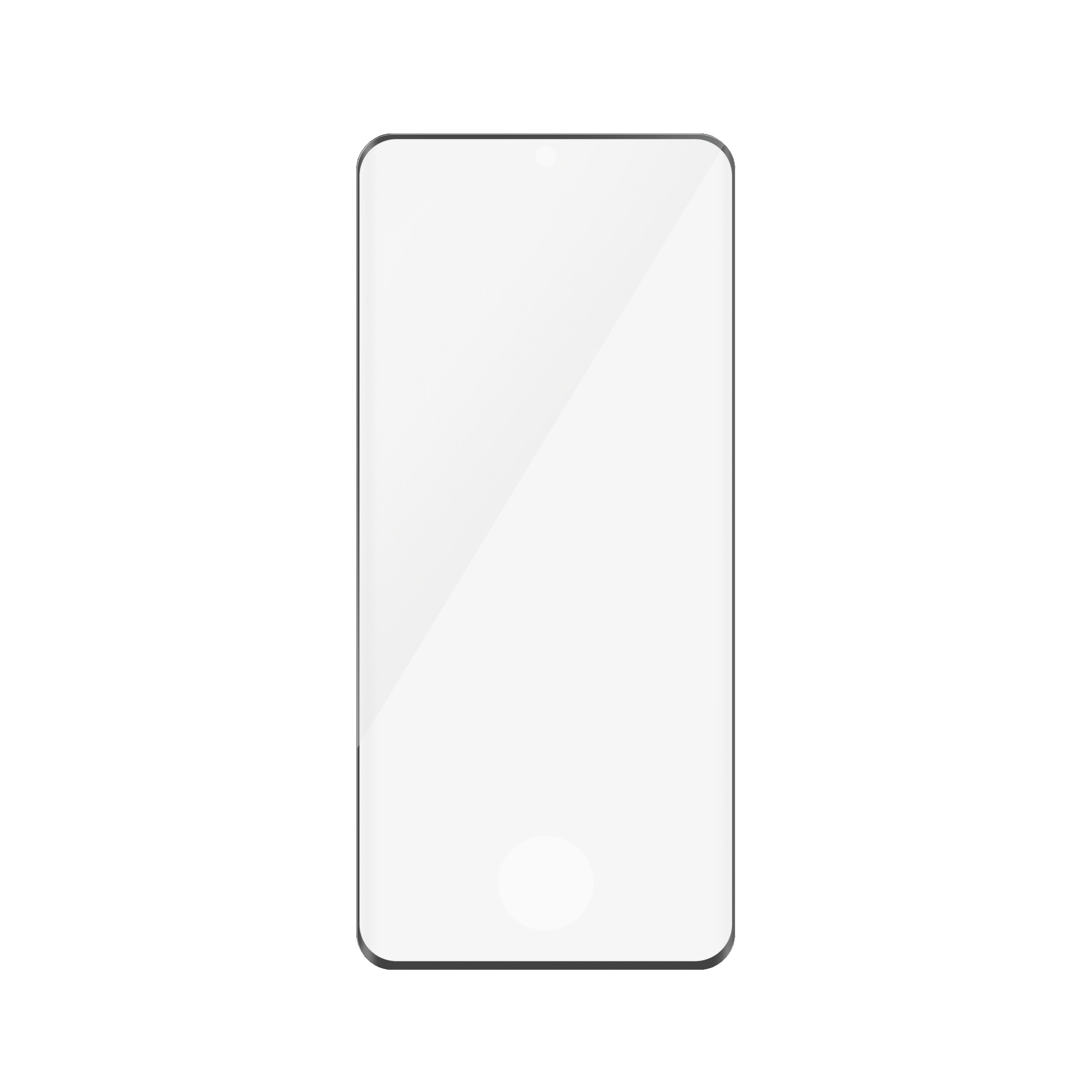 Protezione schermo per telefono. Lo schermo è bianco. Il bordo nero delinea lo schermo.