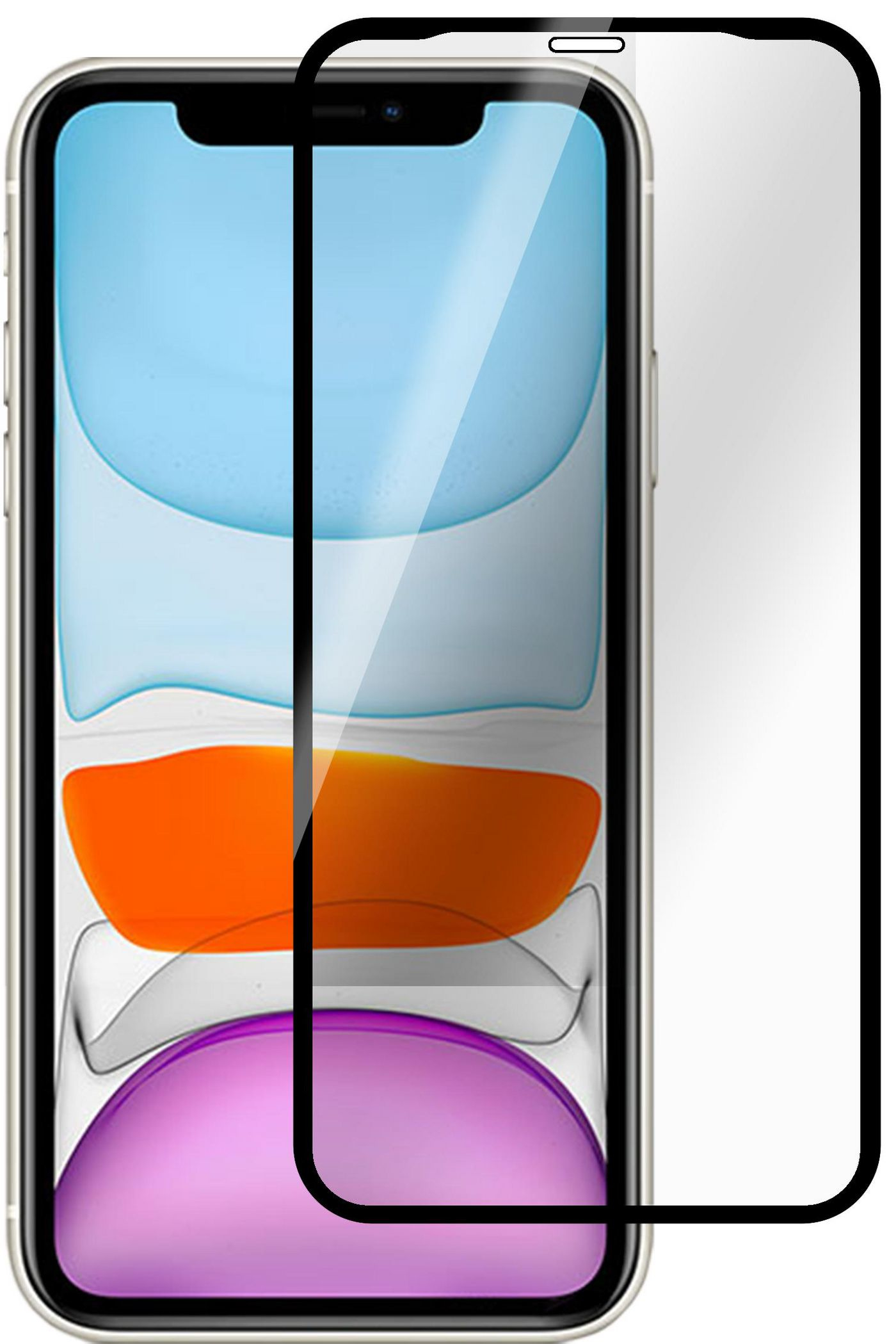 Telefono con protezione schermo applicata, con bordi neri.