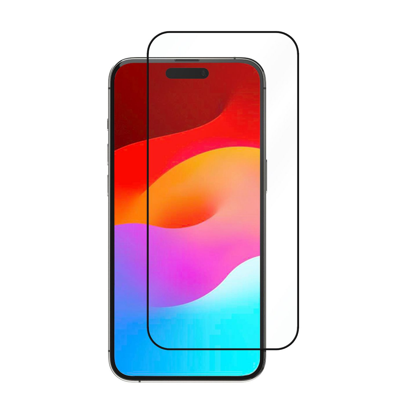 Un telefono con una protezione schermo che mostra lo schermo del telefono con sfondo colorato.