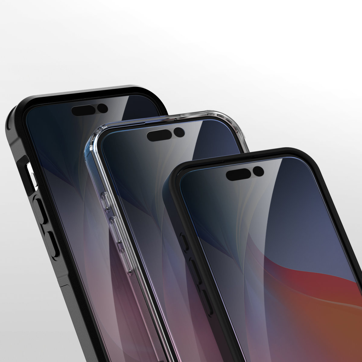 Tre telefoni con protezioni per lo schermo applicate. Sono angolati verso la fotocamera.