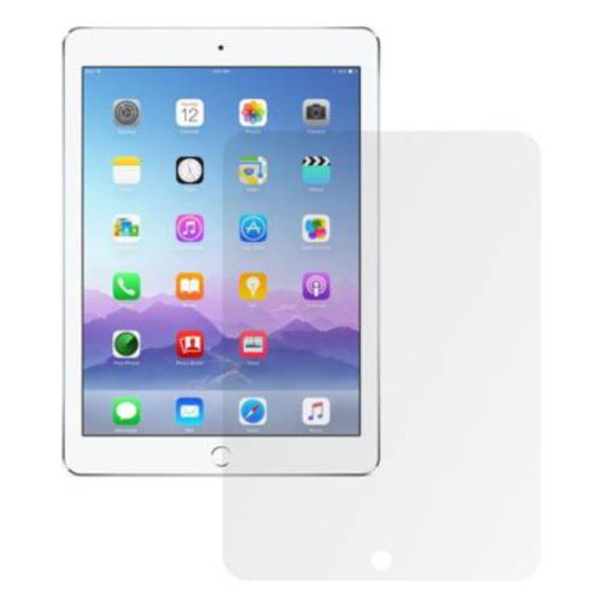 Tableta con protector de pantalla. La tableta muestra iconos de aplicaciones y el protector al lado.