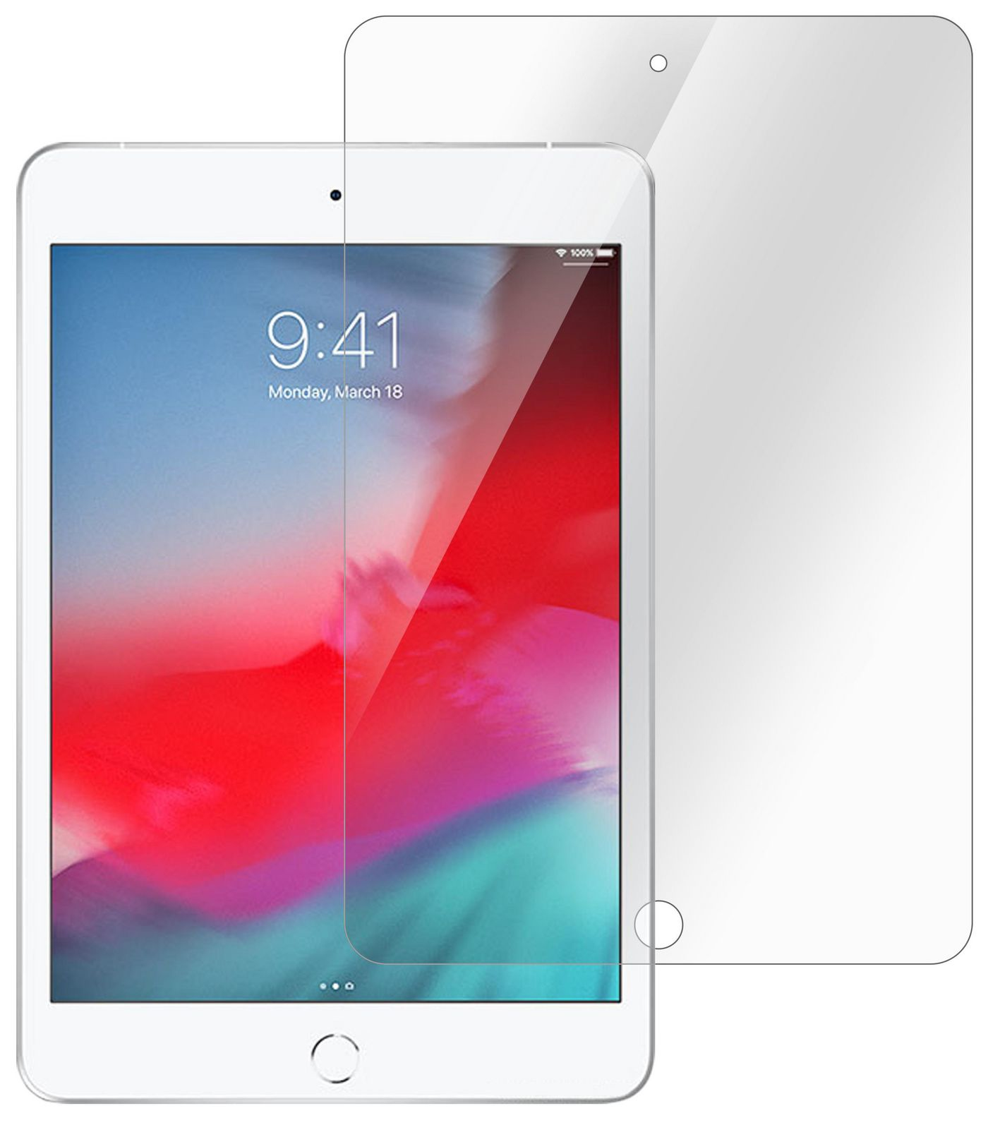 Un iPad con una protezione schermo. L'iPad è bianco e la protezione è trasparente.