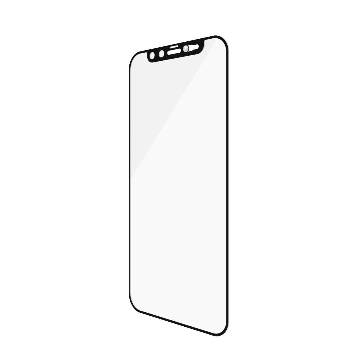 Un telefono con una protezione schermo, che mostra la forma del telefono con un bordo nero.