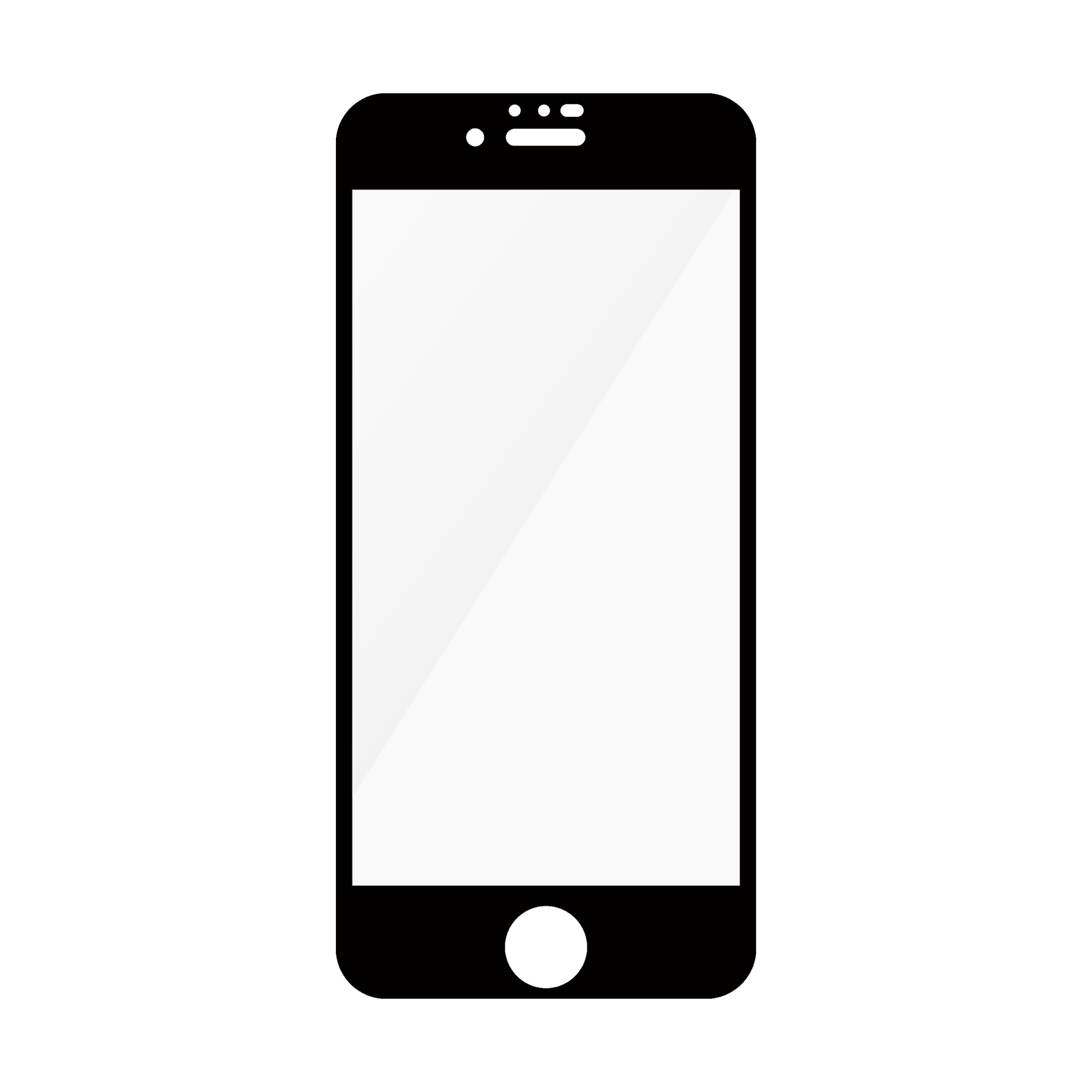 Telefono nero con protezione schermo in vetro, su sfondo bianco.
