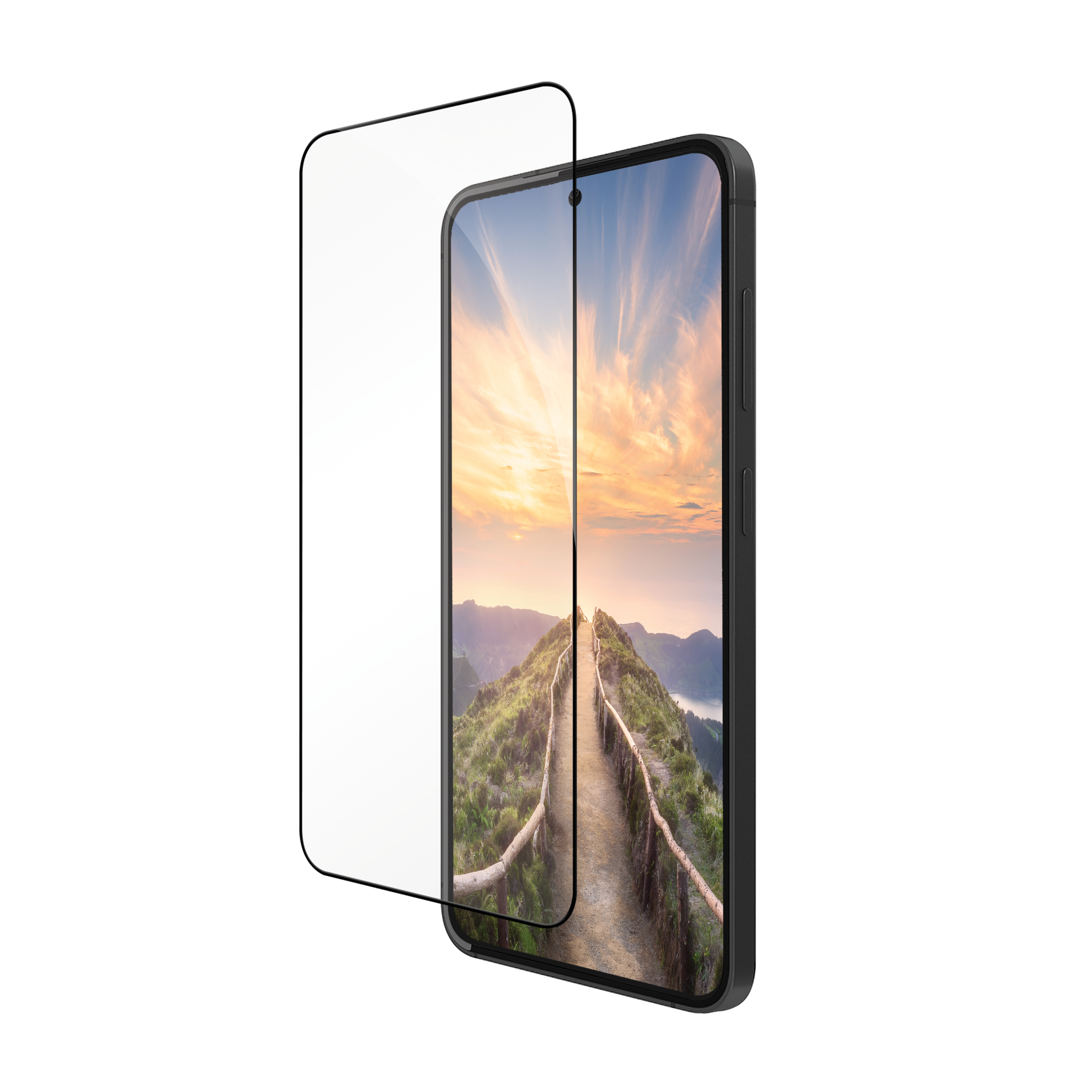 Telefon z ochroną ekranu. Białe tło.