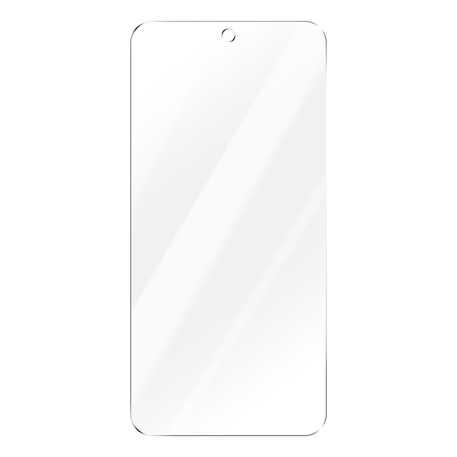 Protezione schermo trasparente per un telefono. Ha un ritaglio per la fotocamera nella parte superiore.