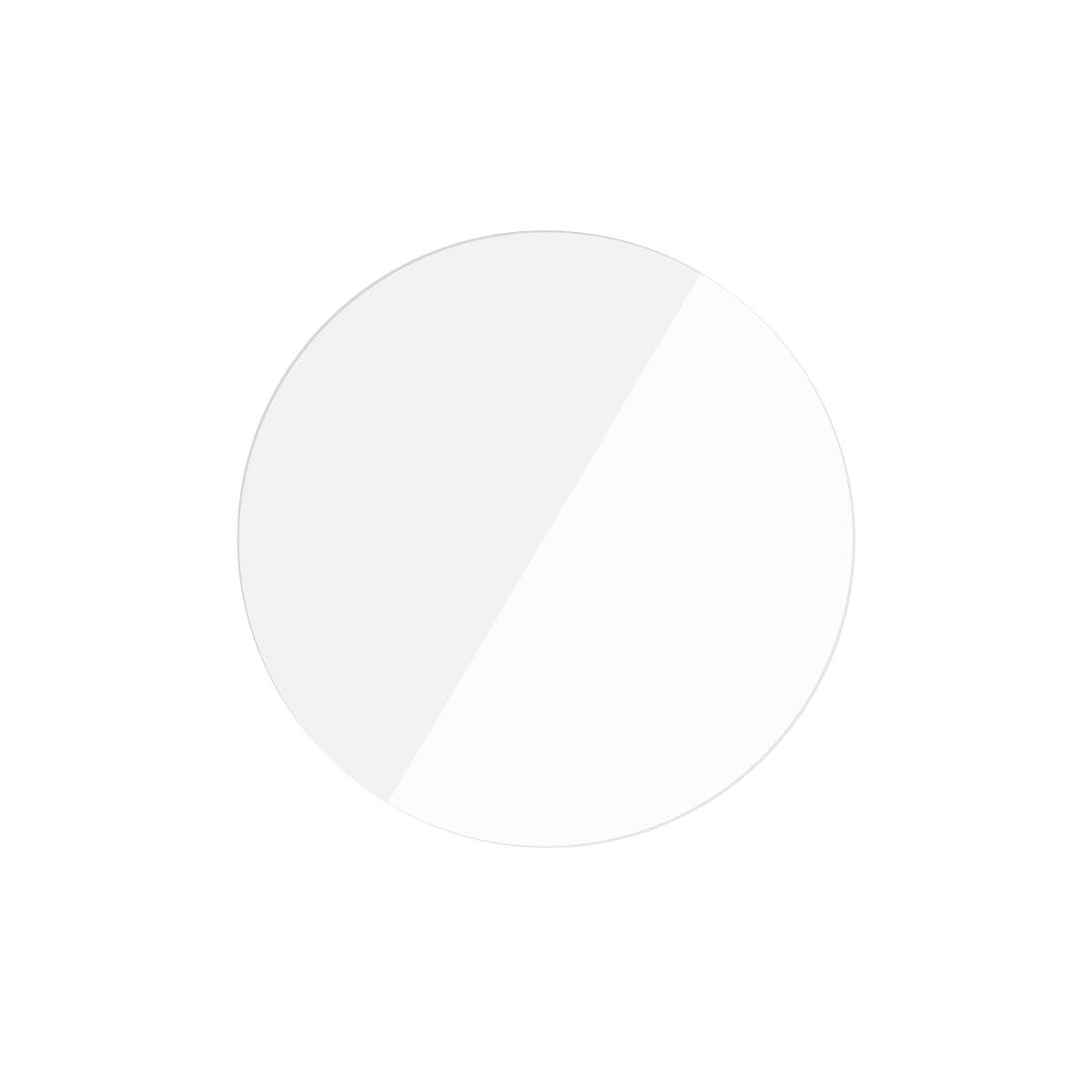 Un protector de pantalla redondo. El protector de pantalla es transparente y blanco. Fondo blanco.