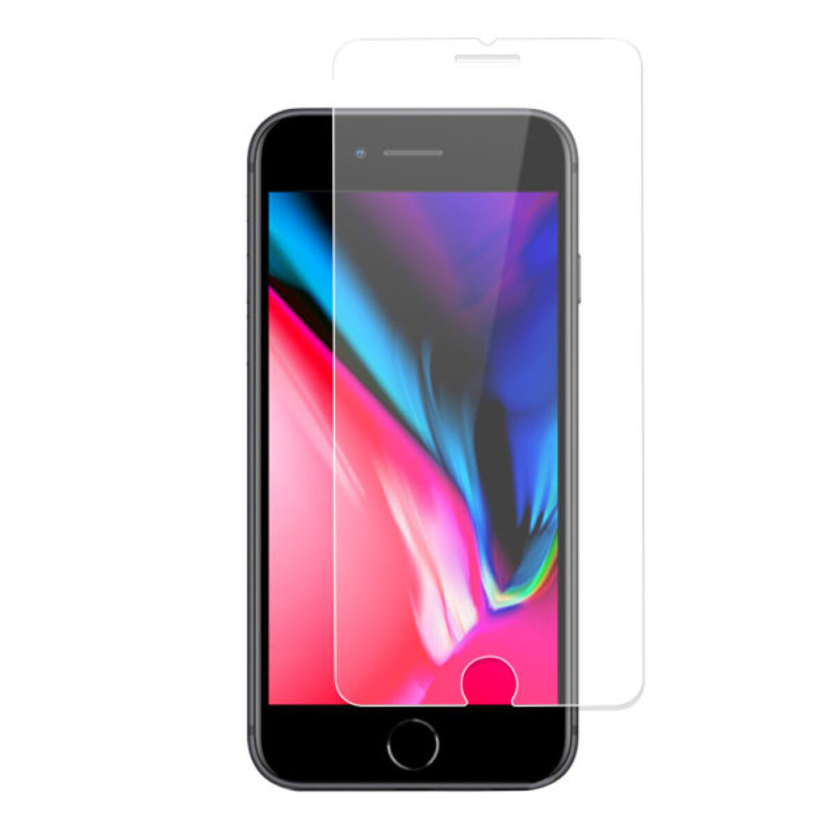 Un telefono nero con una protezione per lo schermo applicata. La protezione dello schermo è trasparente e mostra lo schermo.