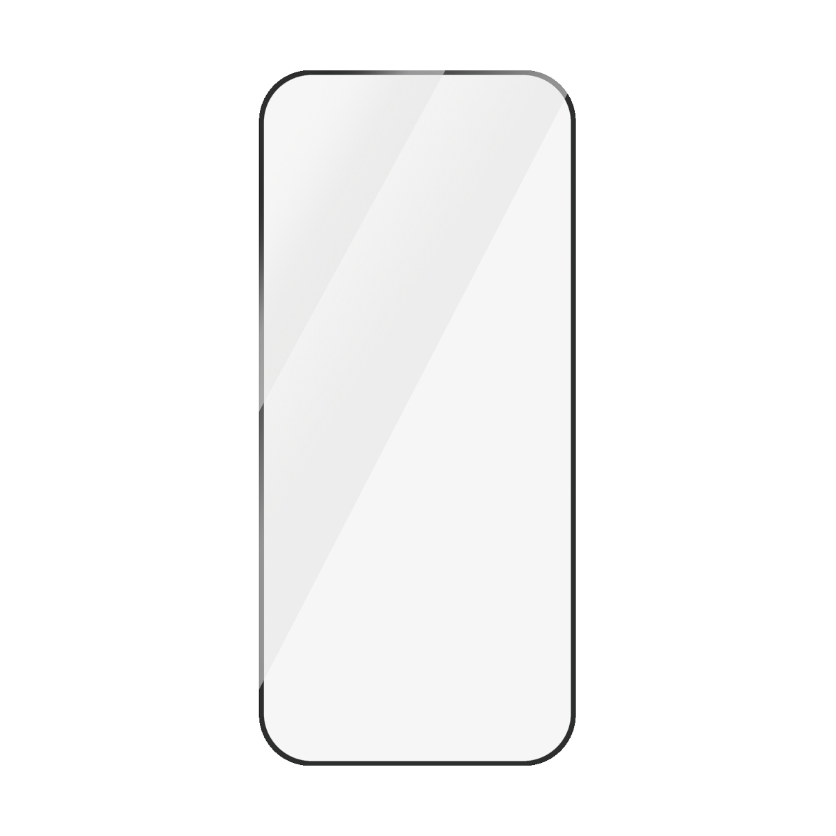 Un proteggi schermo nero per un telefono su sfondo bianco, con angoli arrotondati.