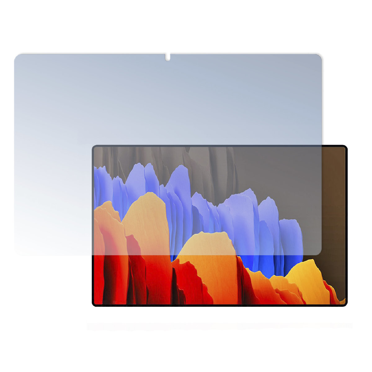 Un proteggi schermo su un tablet che mostra un'immagine astratta colorata.