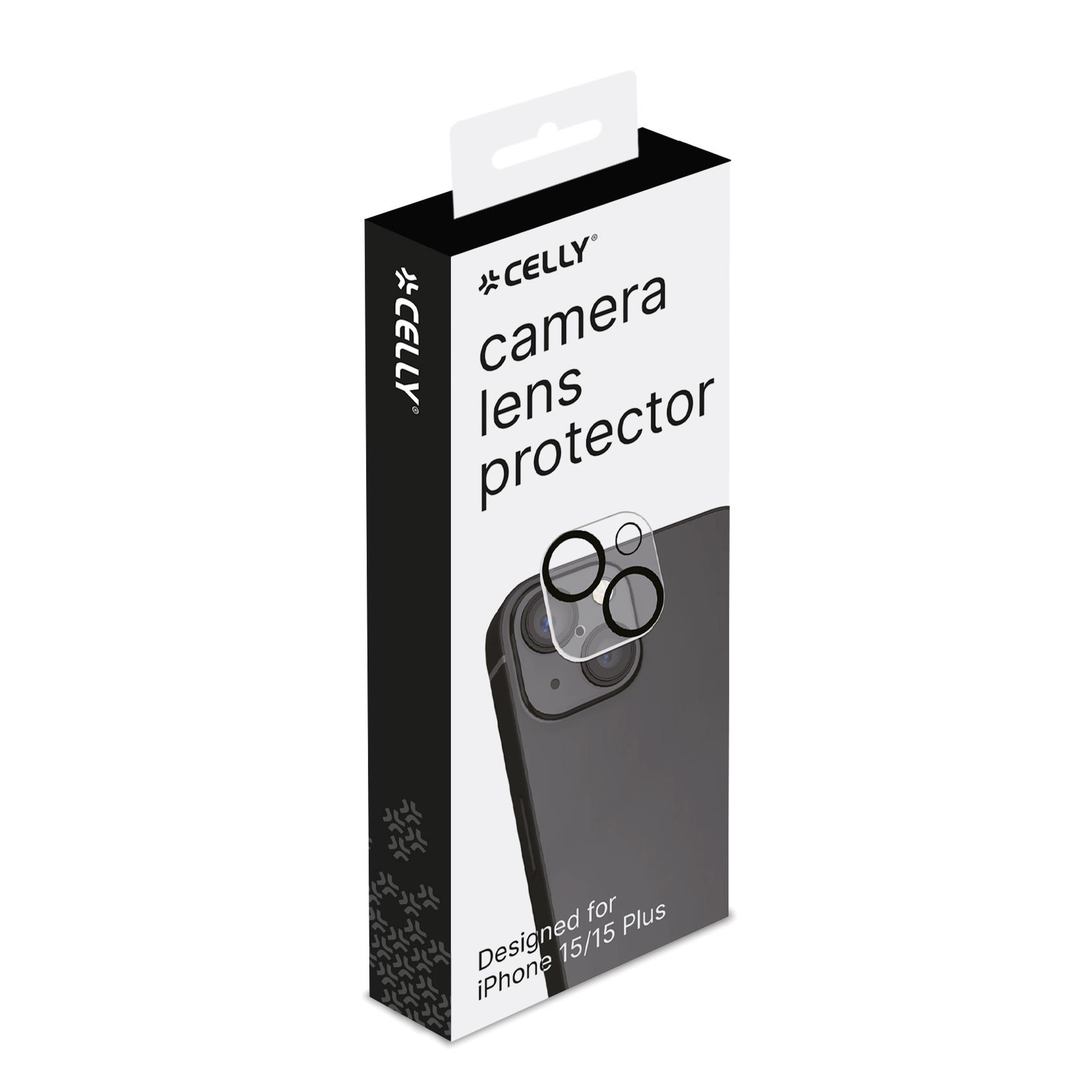 Una scatola nera con protezione per lenti della fotocamera e sfondo bianco.