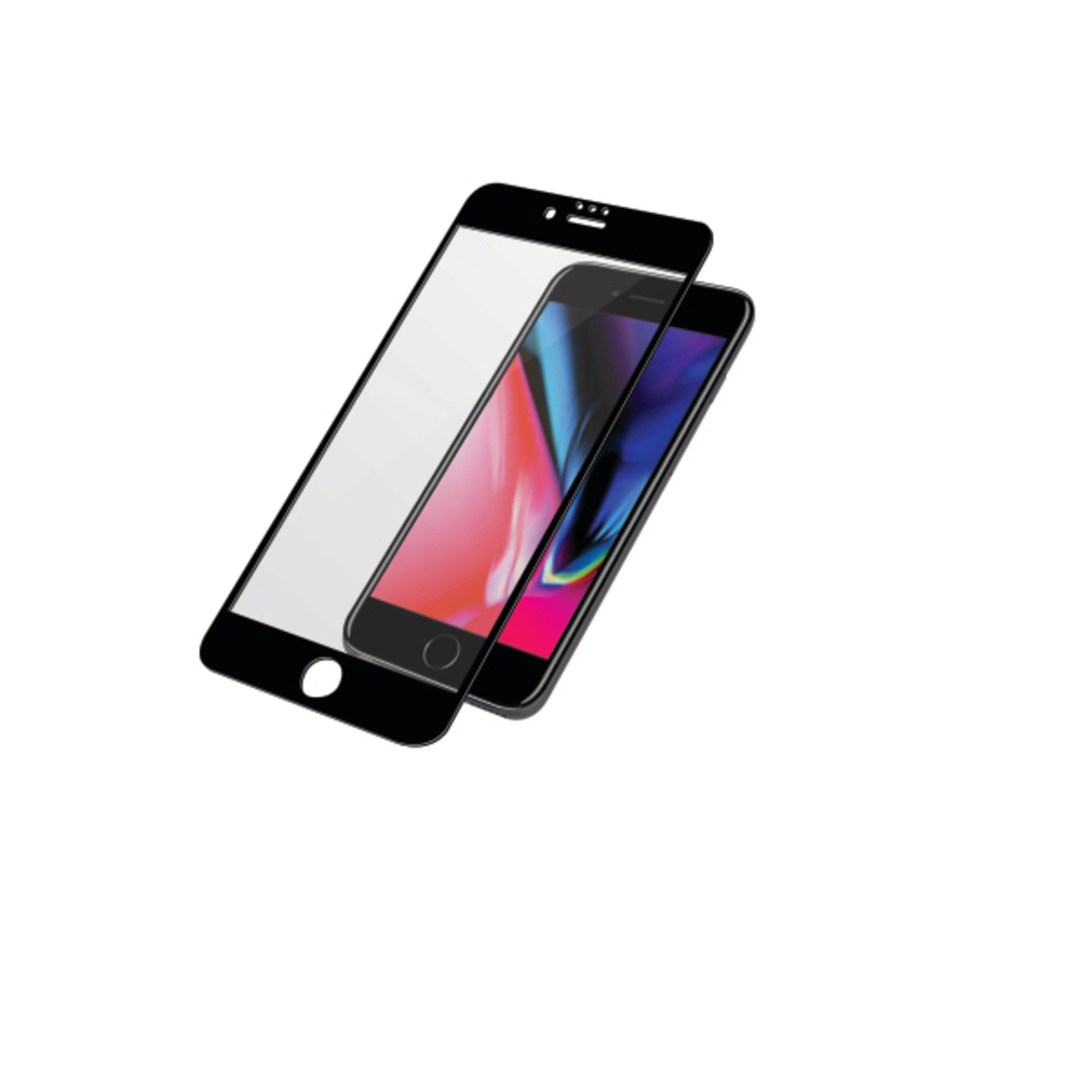 Zwei Smartphones mit Displayschutzfolien. Eines hat eine rosa und blaue Anzeige. Weißer Hintergrund.