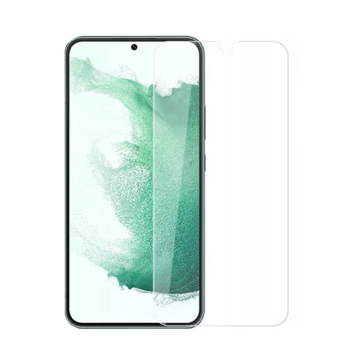 Telefon z ochraniaczem ekranu. Telefon wyświetla kolorowe tło. Ochraniacz jest przezroczysty.