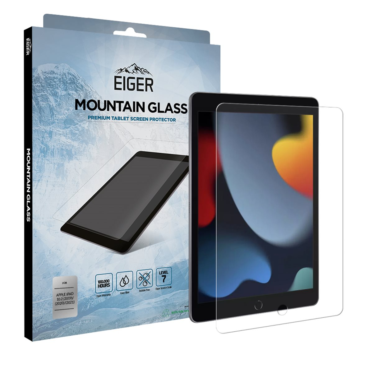 Scatola protezione schermo Eiger Mountain Glass per tablet e iPad. Protezione applicata.