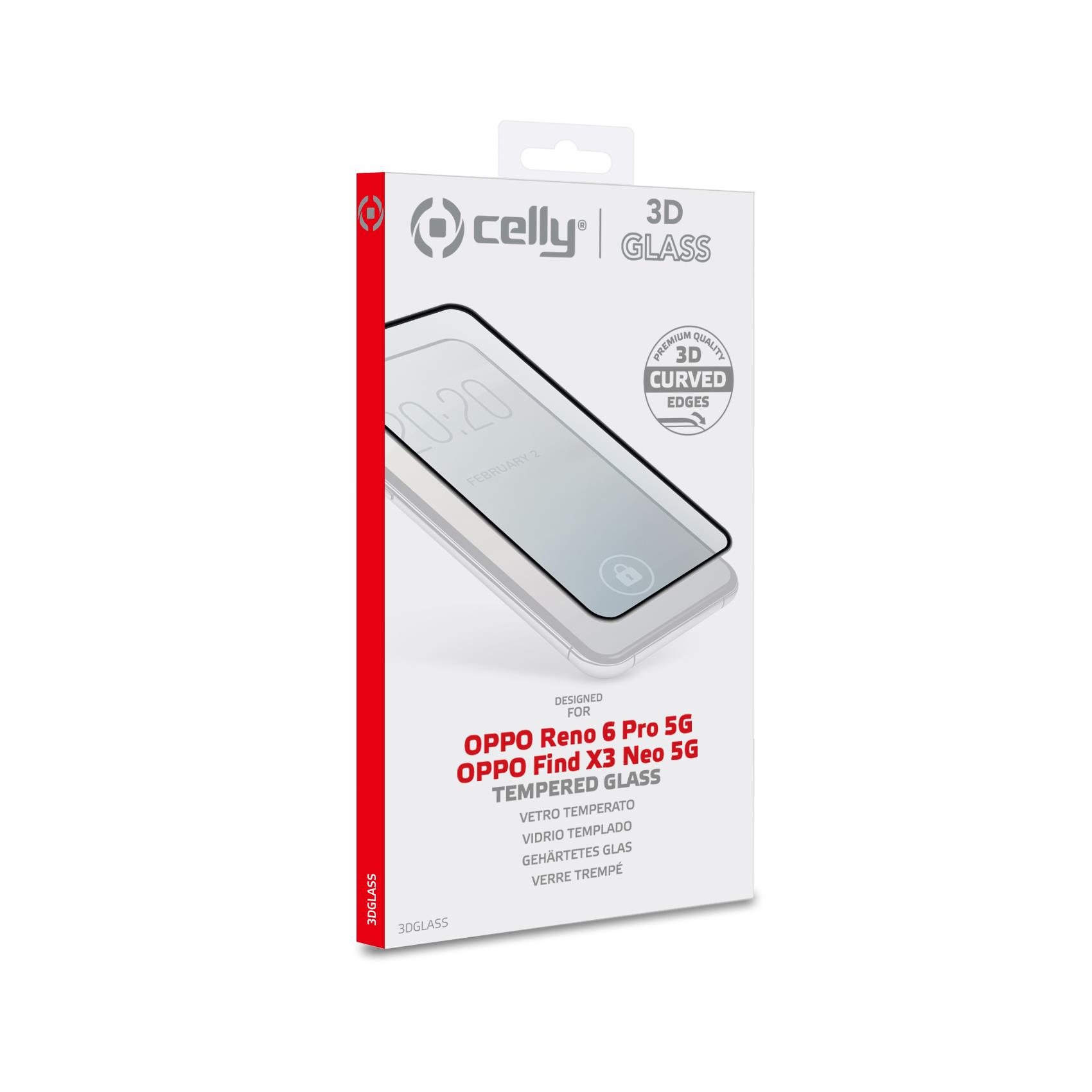 Pudełko na ochraniacz ekranu Celly 3D, przeznaczone do OPPO Reno 6 Pro 5G i innych modeli.