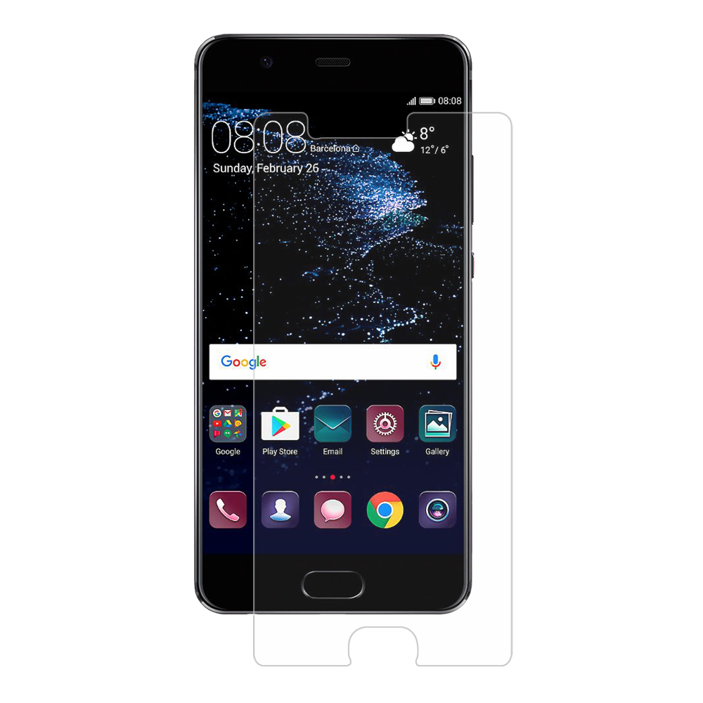 Telefono con protezione schermo trasparente applicata. Lo schermo mostra icone, ricerca Google e ora.