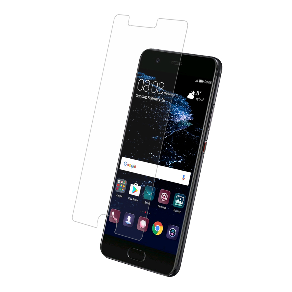 Un telefono con una protezione per lo schermo accanto. Il telefono mostra le icone delle app.