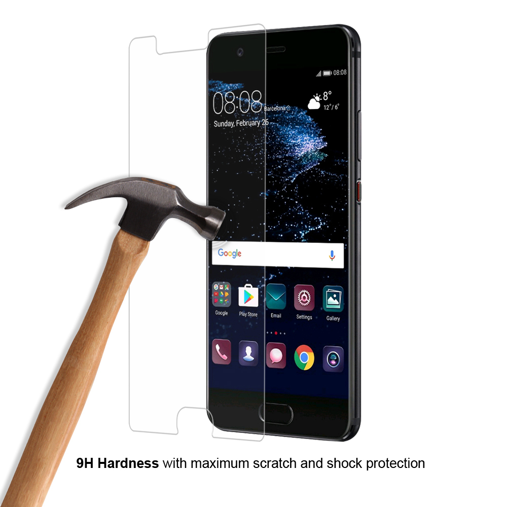 Un telefono con protezione schermo e un martello. Il telefono mostra un cielo notturno.