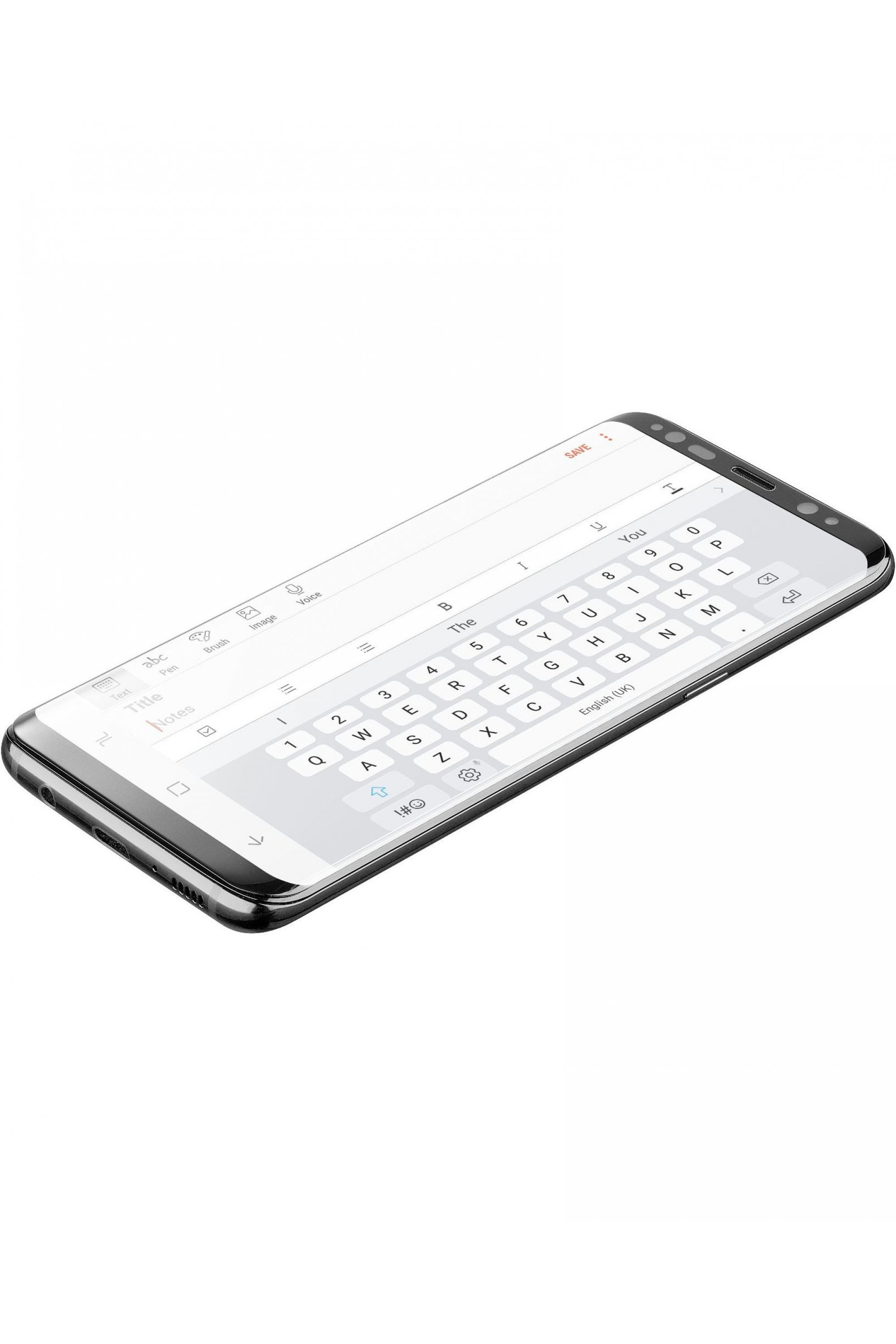 Un telefono con una tastiera sullo schermo, pronto per digitare. Il telefono è davanti a uno sfondo bianco.