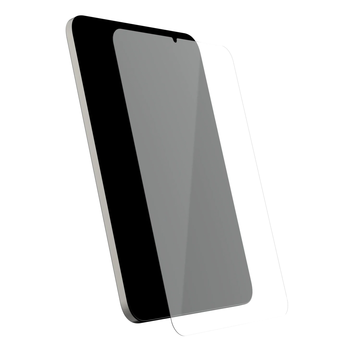A phone with a screen protector, angled view, white background.