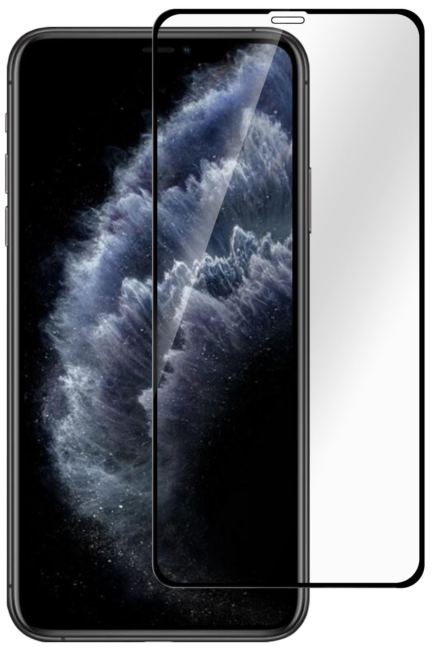 Telefono con protezione schermo applicata, che mostra uno schermo chiaro con uno sfondo scuro.