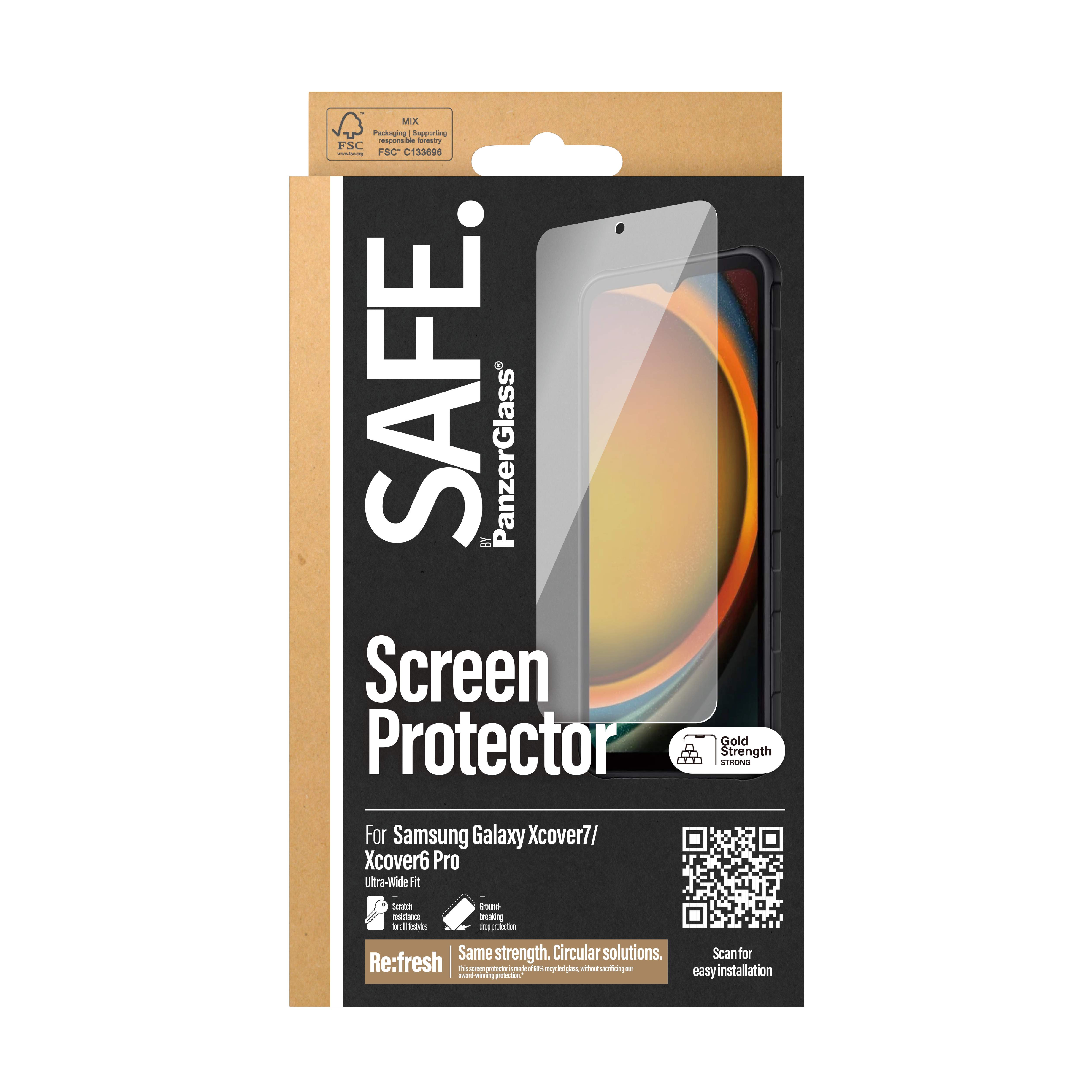 Una confezione di prodotto per una protezione schermo con il marchio SAFE by PanzerGlass.