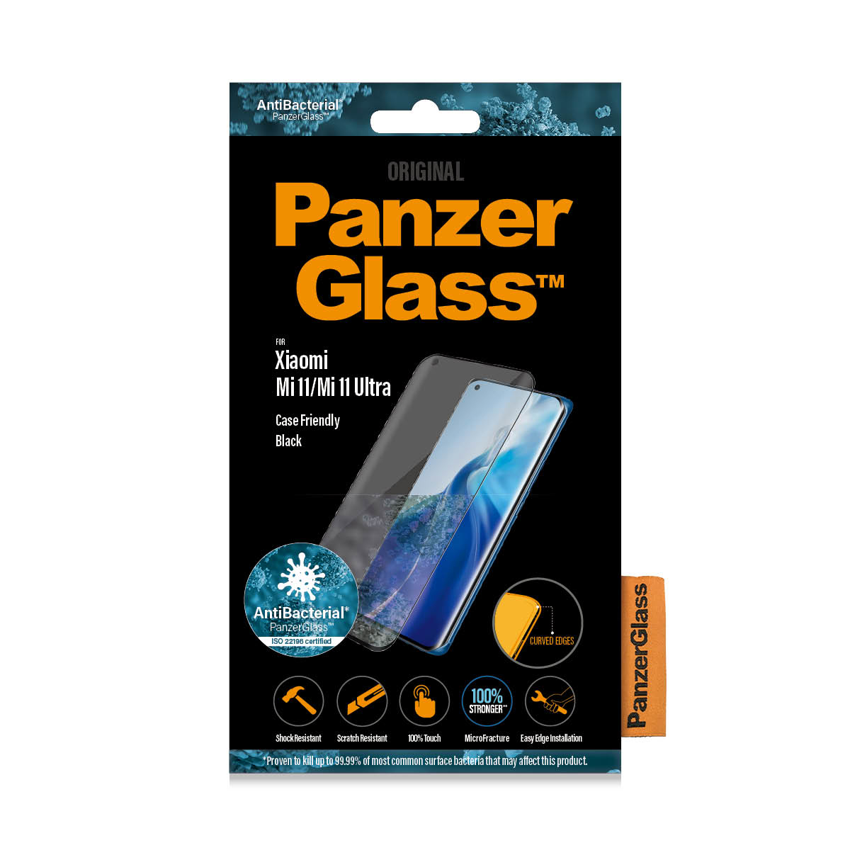 Boîte Panzer Glass pour Xiaomi Mi 11/Mi 11 Ultra. La boîte affiche un téléphone et un protecteur d'écran.