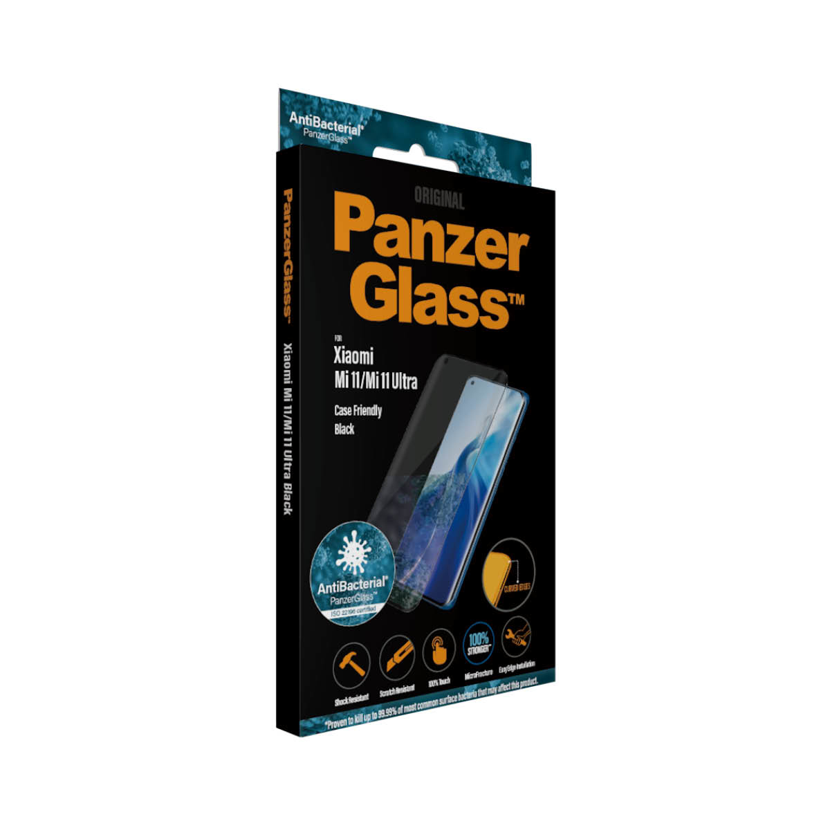 Boîte Panzer Glass pour Xiaomi Mi 11/Mi 11 Ultra. La boîte affiche un téléphone et un protecteur d'écran.