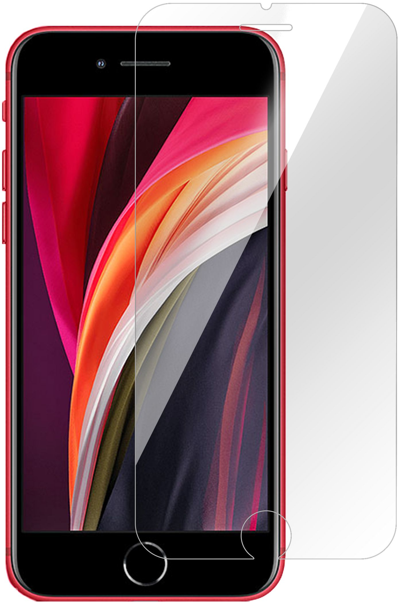 Uno smartphone rosso con una protezione schermo. La protezione schermo è trasparente.