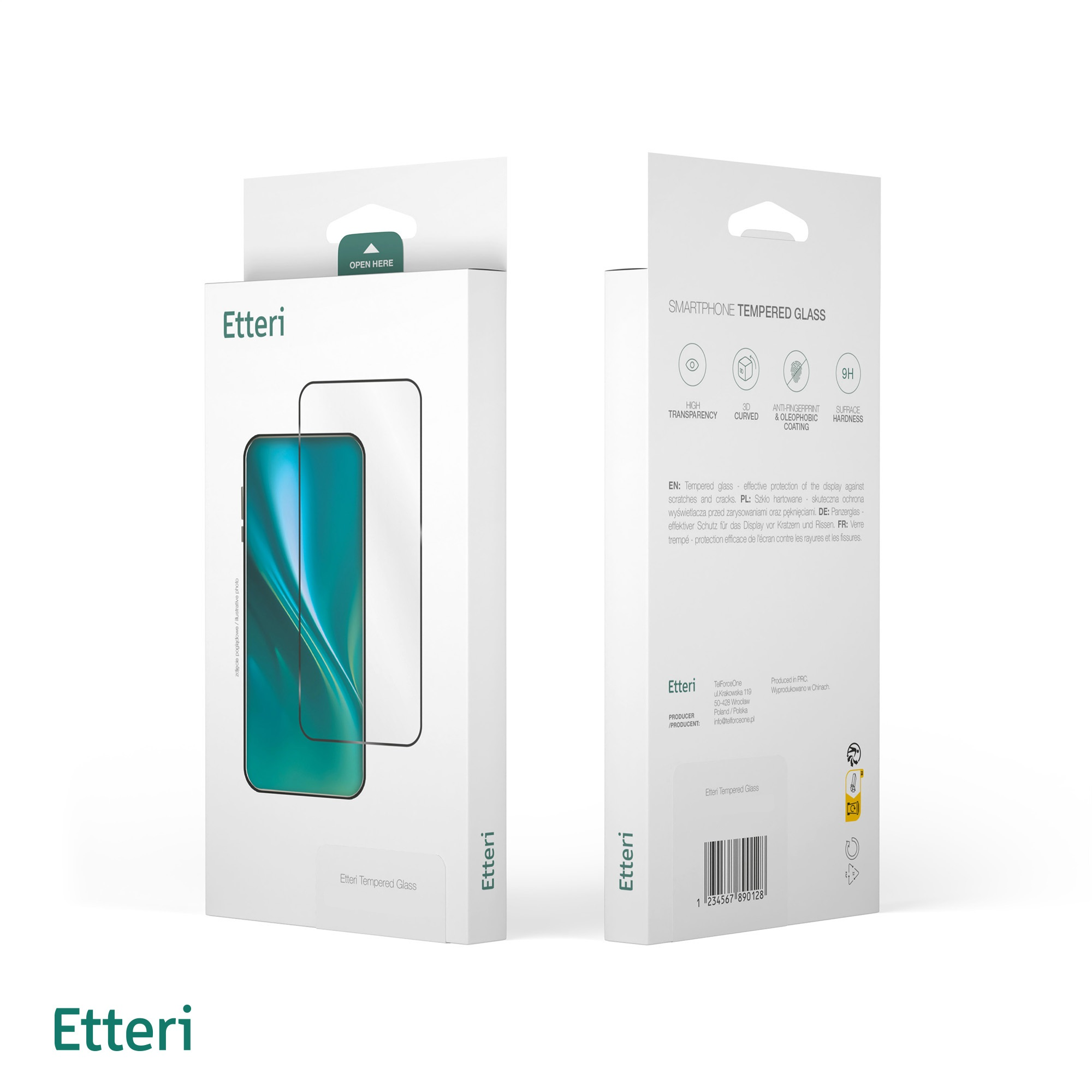 Pudełko ochraniacza ekranu telefonu, białe tło.