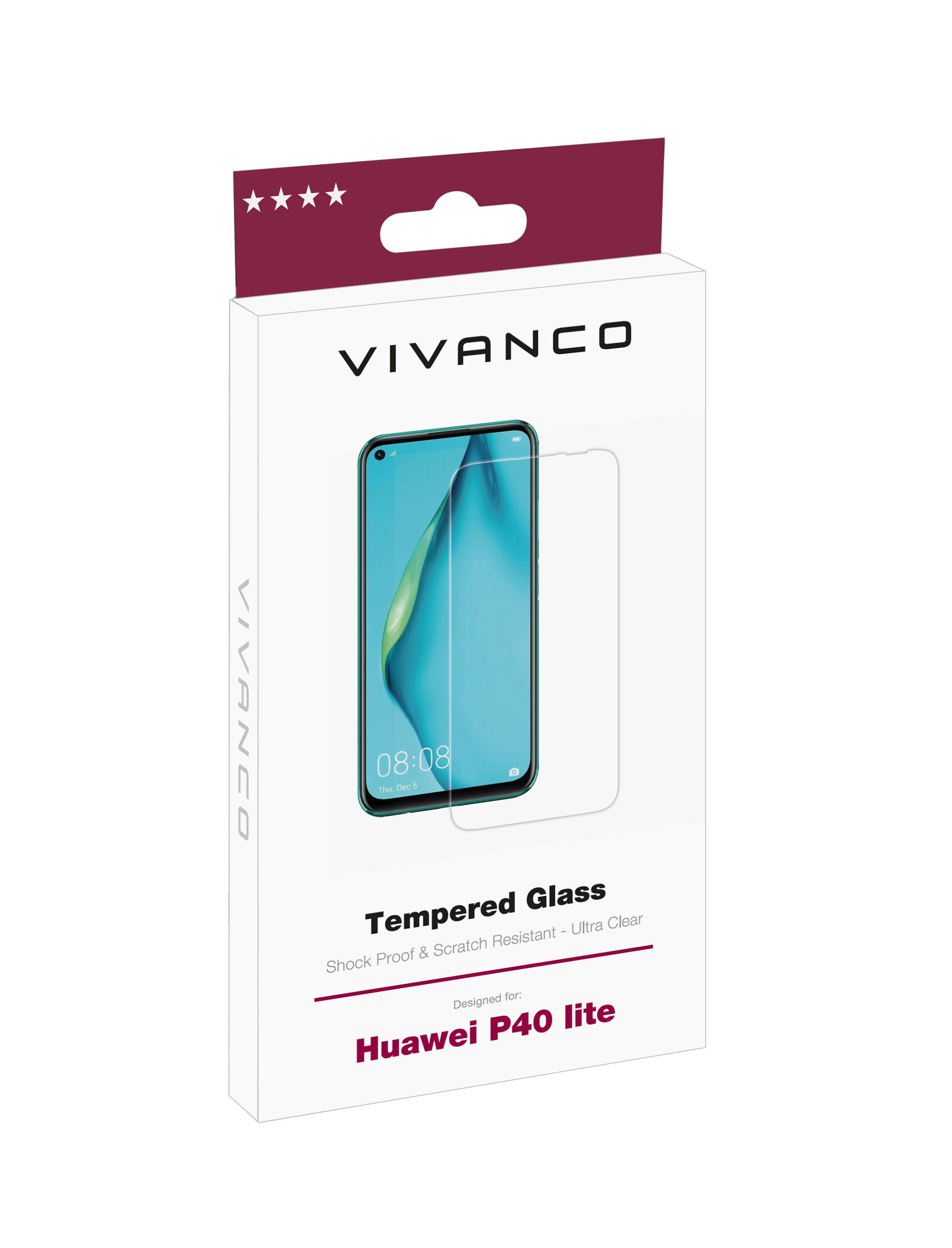 Zapakowane szkło hartowane do Huawei P40 lite. Ekran telefonu widoczny w opakowaniu.