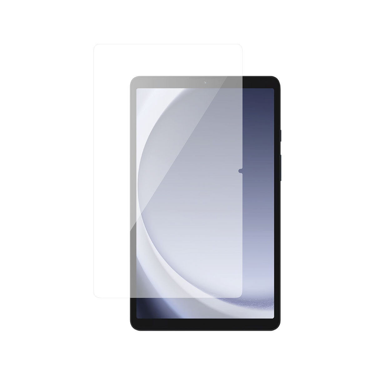 Un tablet con una protezione per lo schermo. La protezione è trasparente e copre lo schermo.