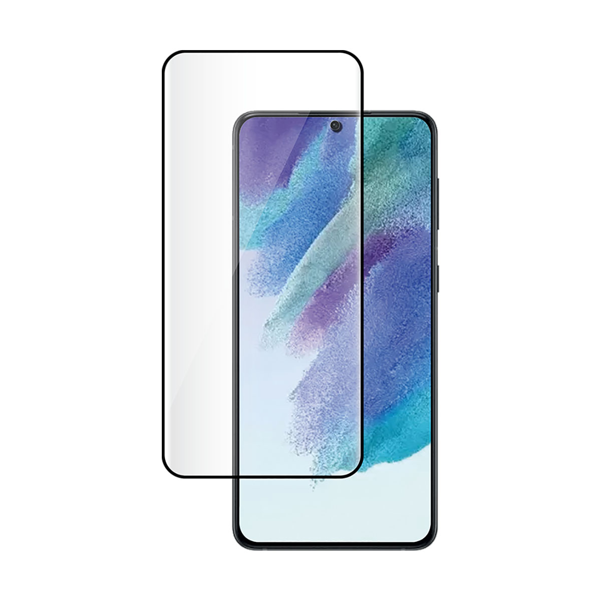 Smartphone avec un protecteur d'écran. Le téléphone est visible et un protecteur clair est appliqué.