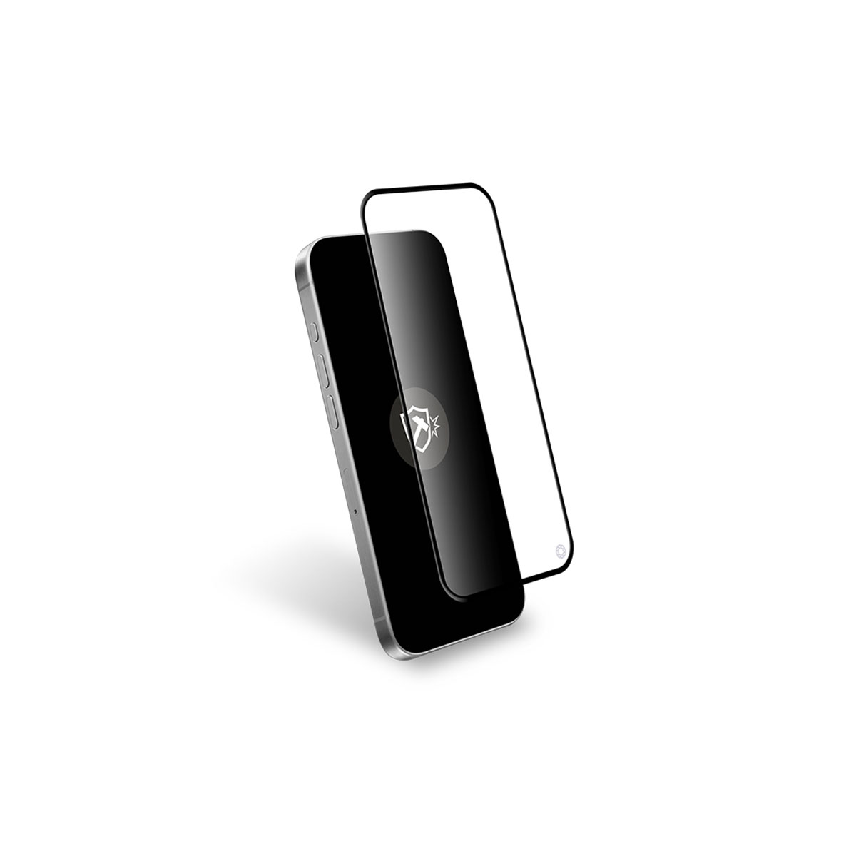 Telefon z ochroną ekranu. Tło jest białe.