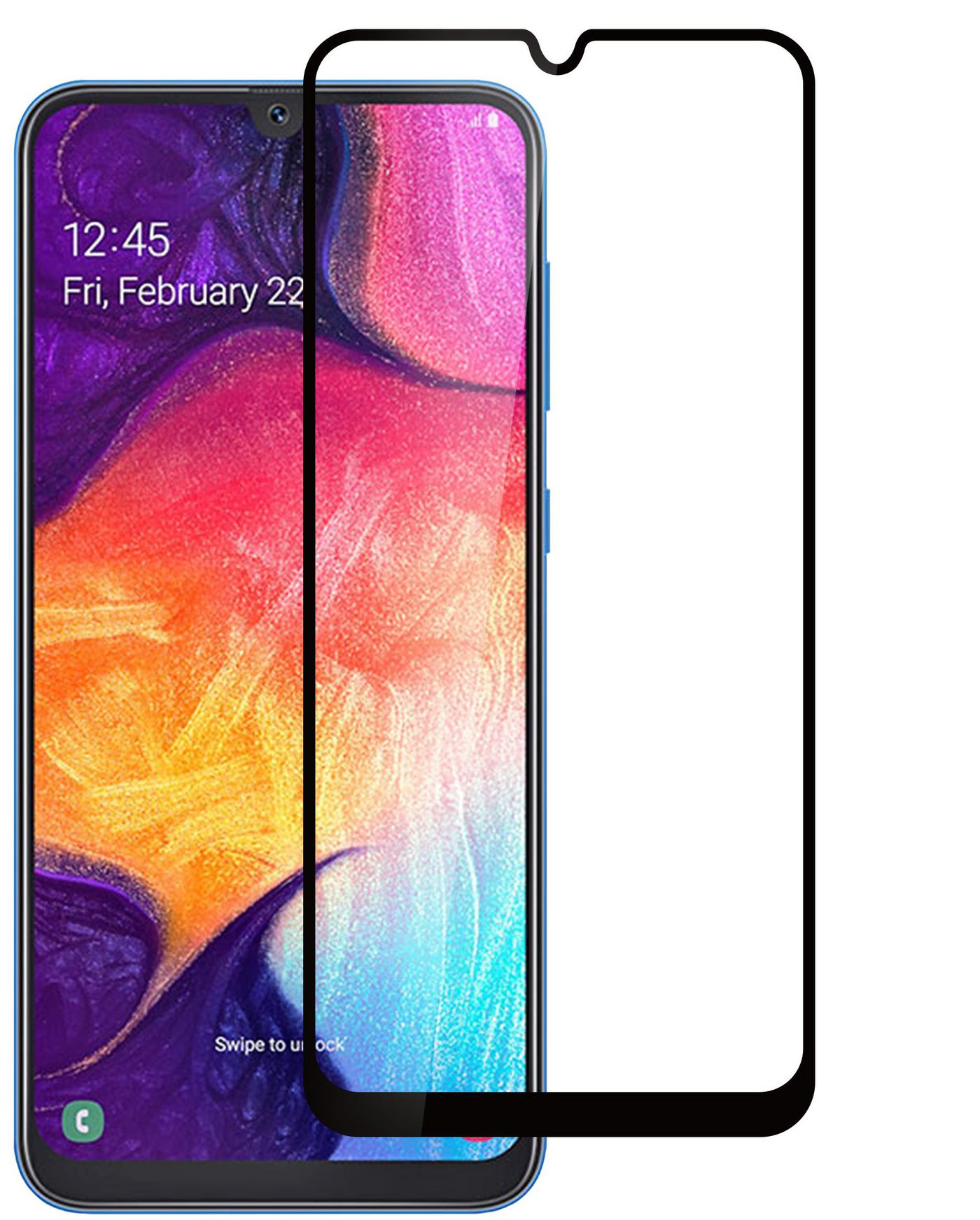 Un telefono con una protezione per lo schermo applicata. È trasparente con un bordo nero. Il telefono ha uno sfondo colorato.