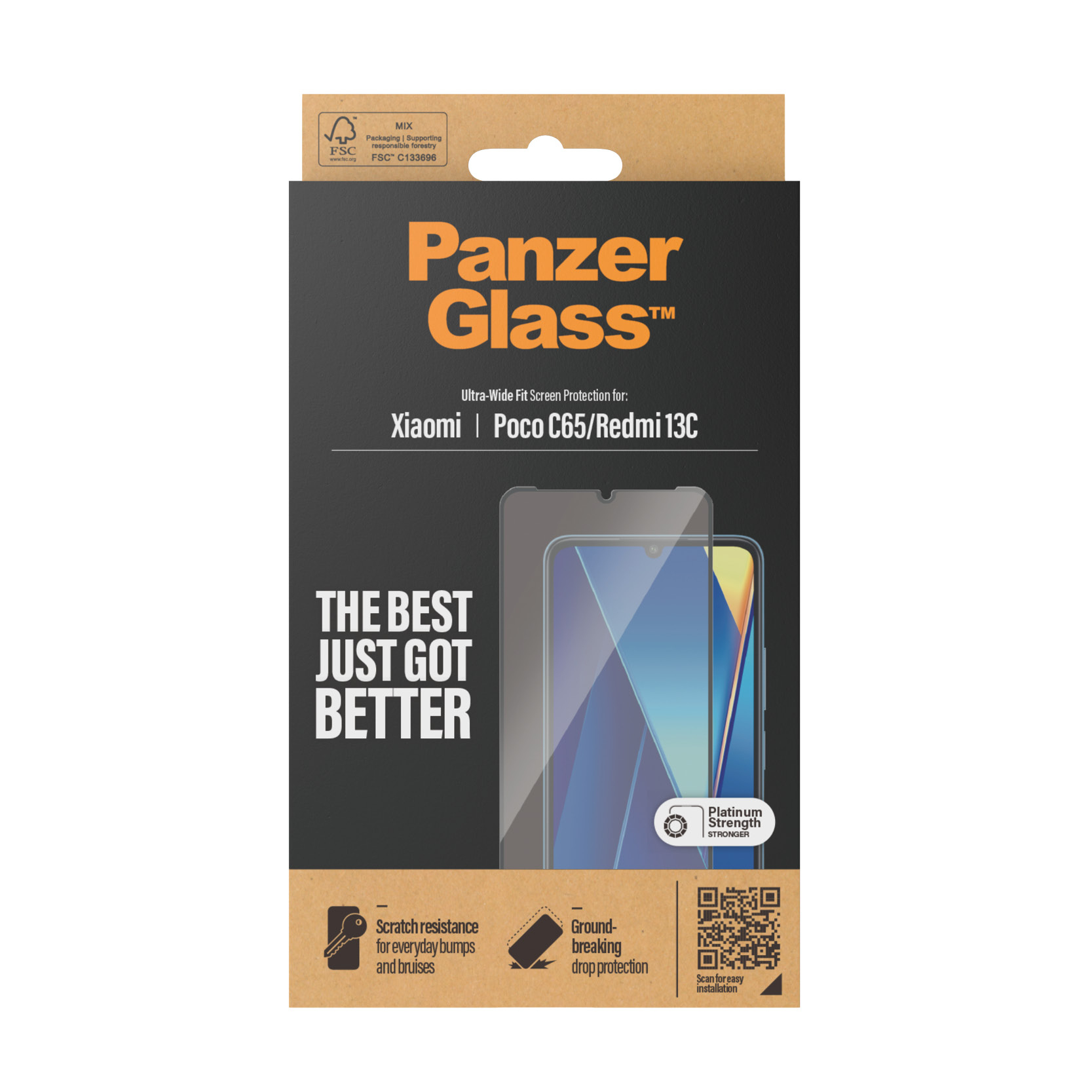 Opakowanie PanzerGlass z ochraniaczem ekranu i smartfonem.