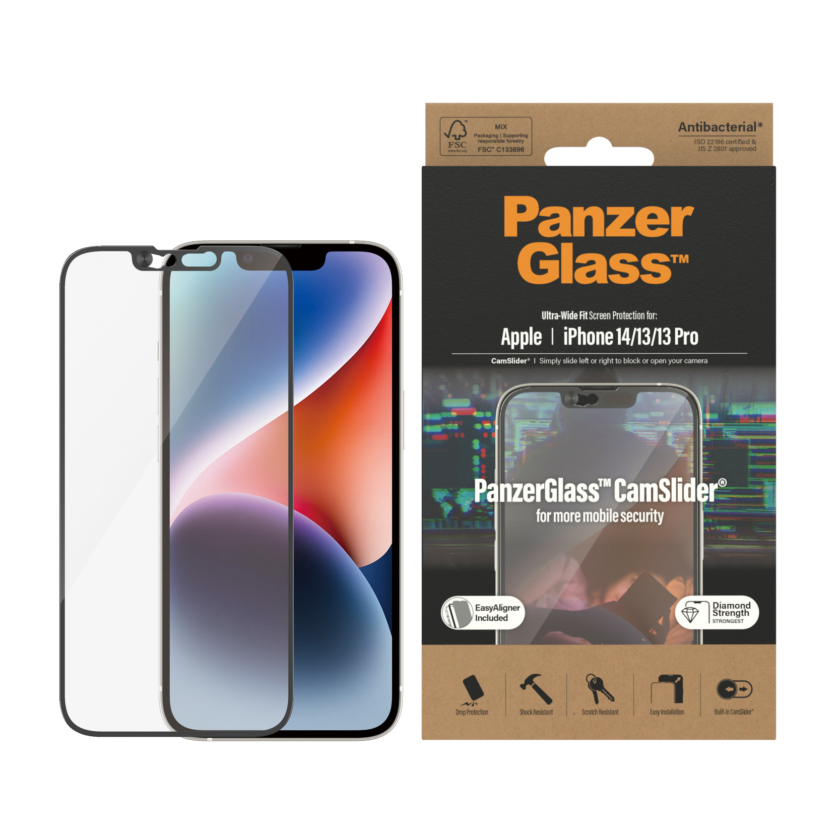 Telefon z ochraniaczem ekranu i pudełkiem. Telefon wyświetla ekran.